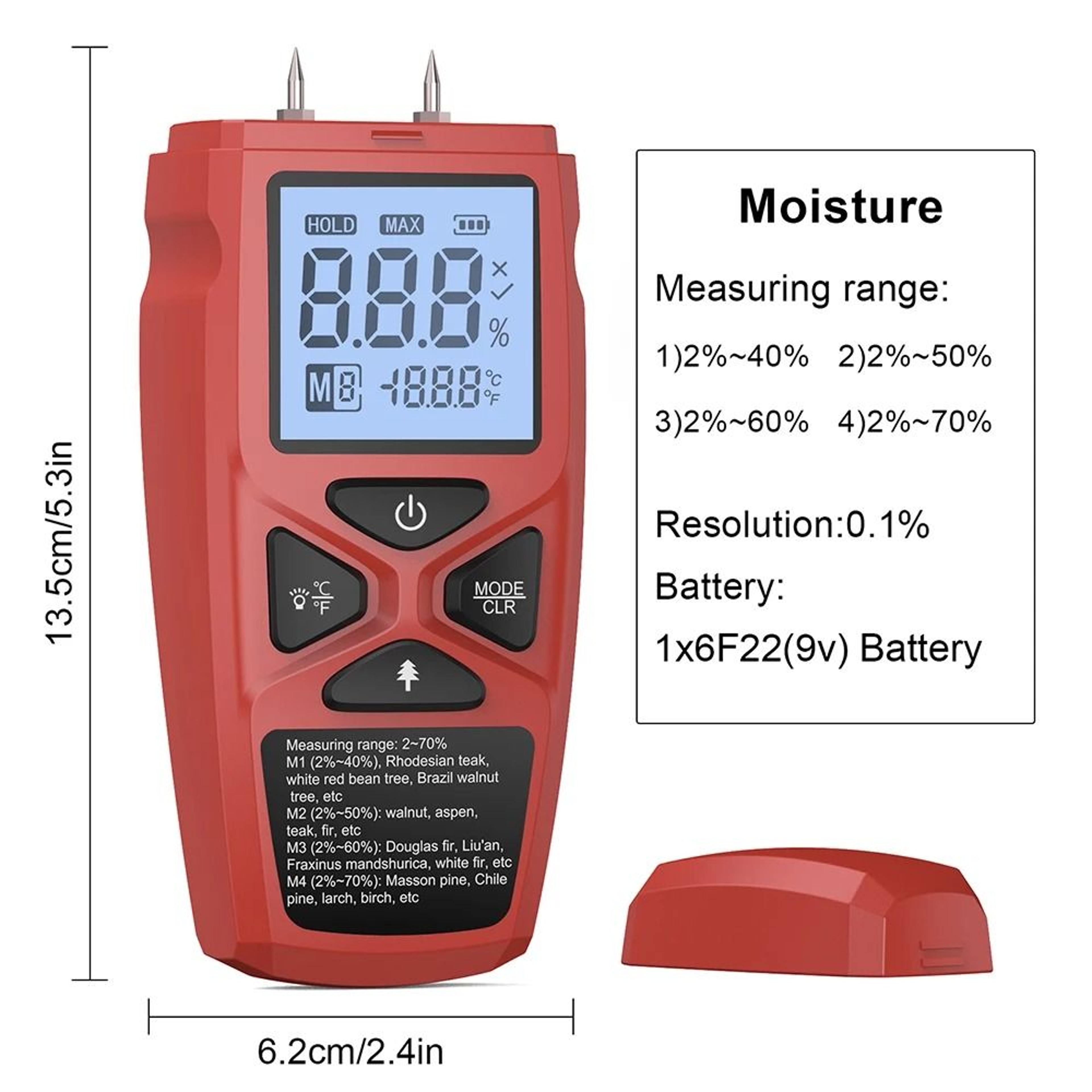 Digital Wood Moisture Meter Handheld LCD Tester For Timber Bamboo Paper And Herbal Materials 5