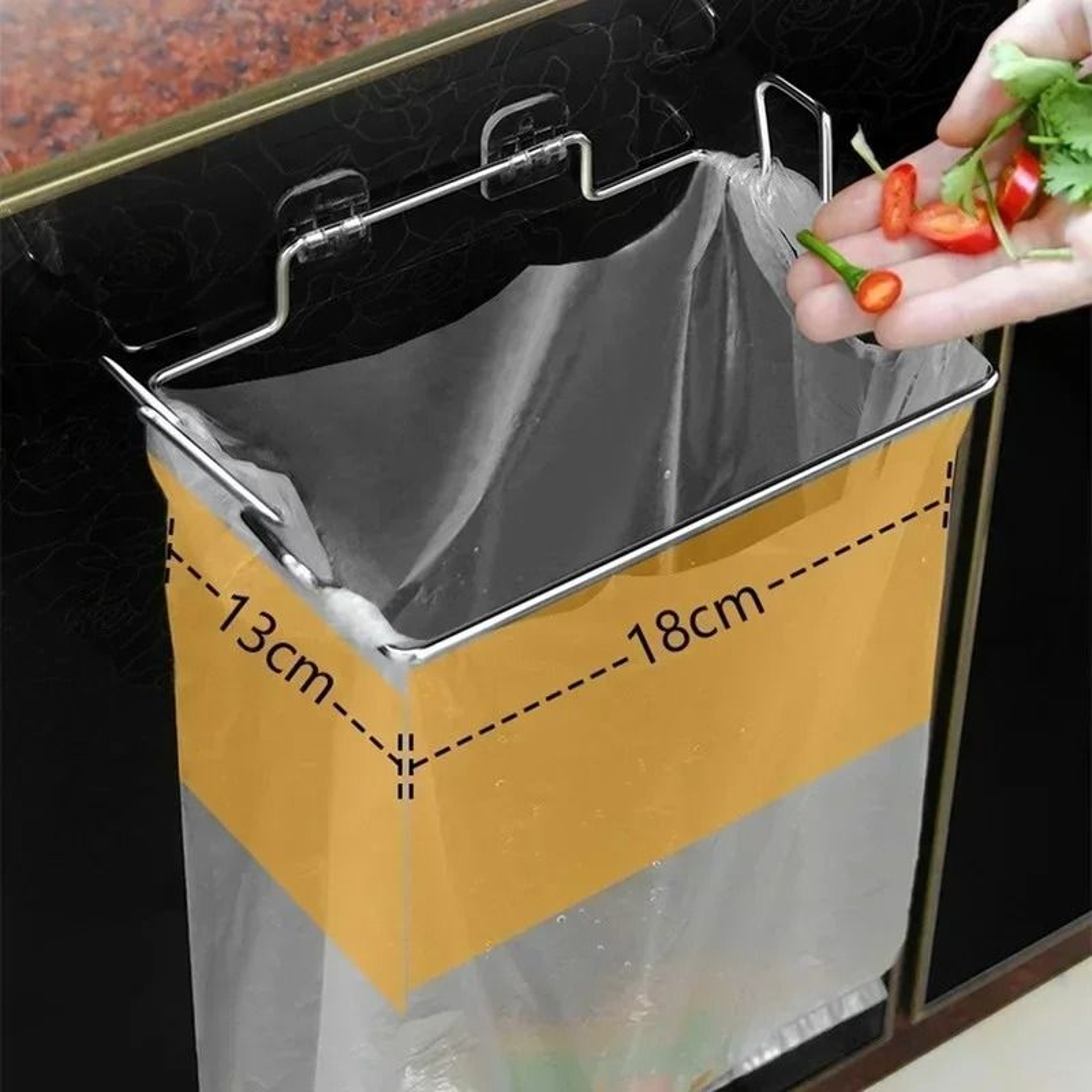 Cabinet Door Trash Bag Holder Stainless Steel PunchFree Kitchen Garbage Rack 0