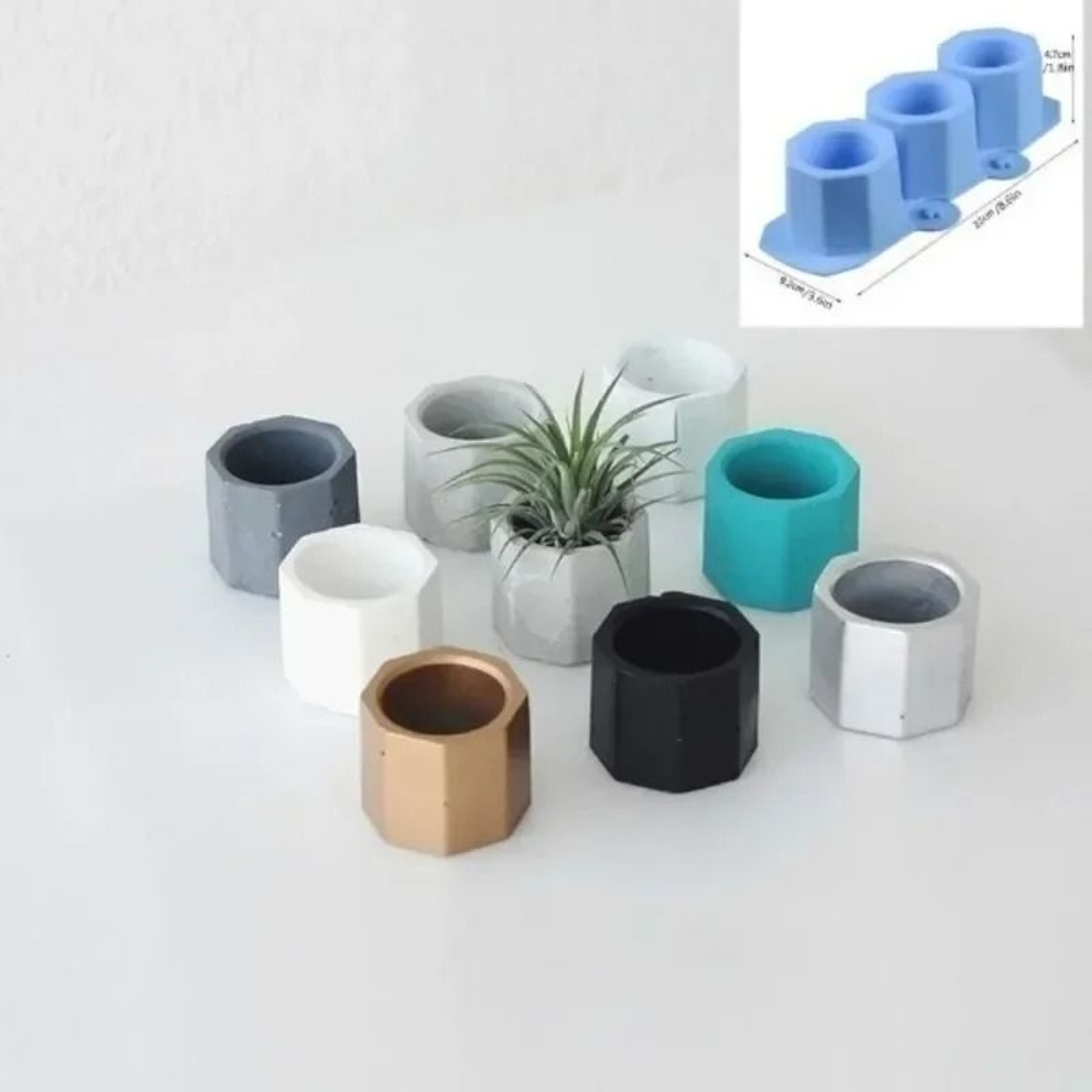 3Hole Octagonal Succulent Pot Mold Silicone Concrete Planter And Candle Holder Mold 4