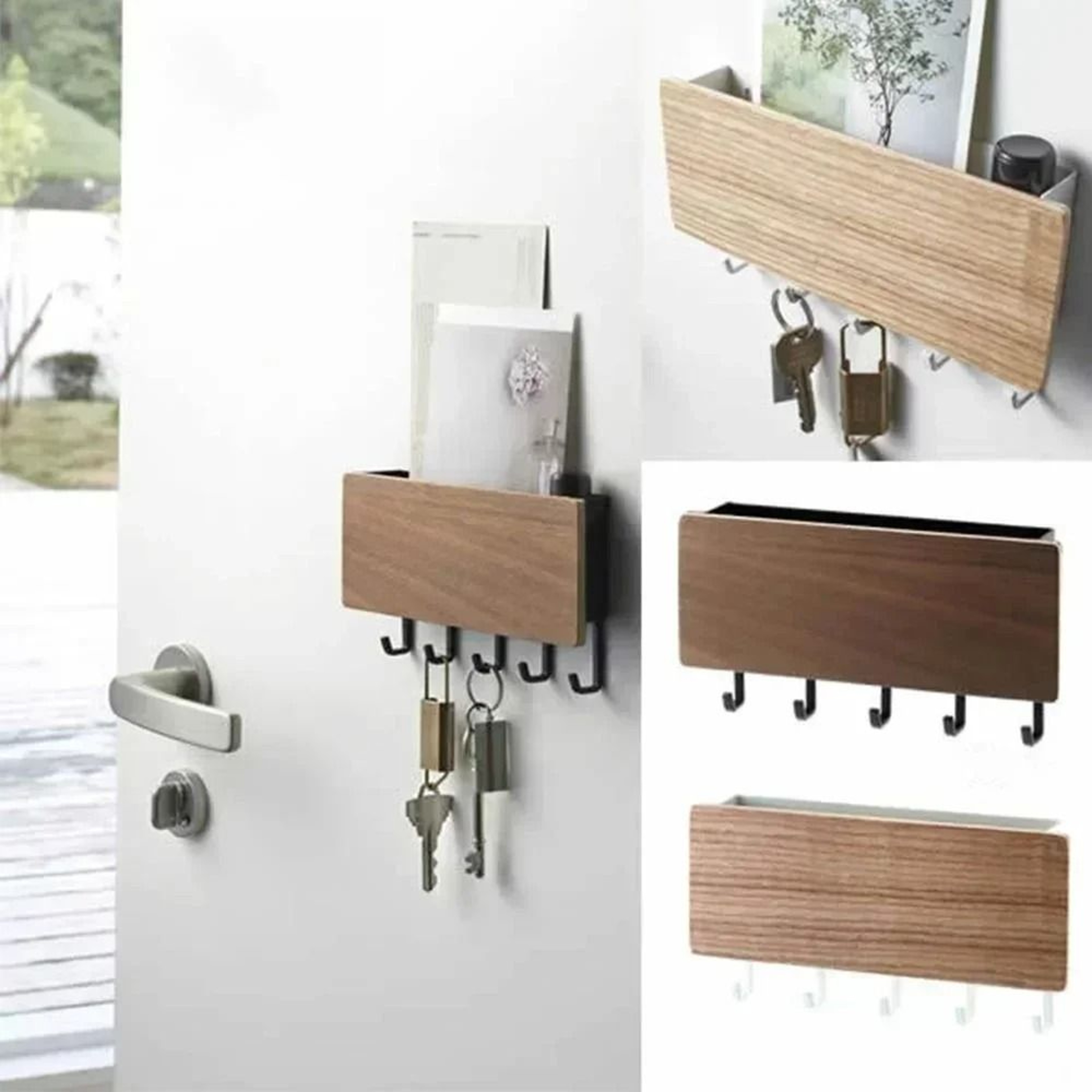 Wooden Wall Key Organizer Decorative Storage Rack With Hooks And Shelf 5