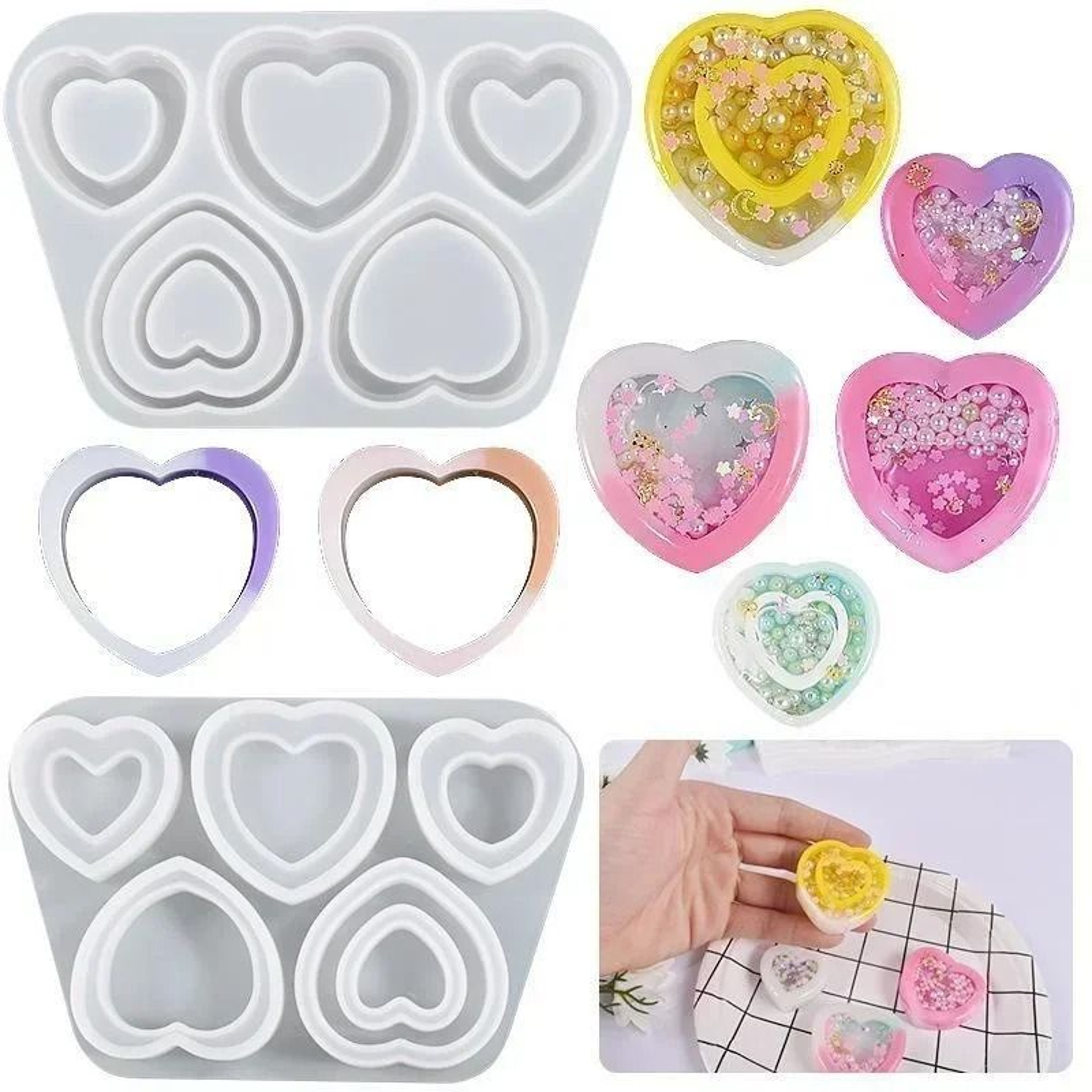 Heart Resin Shaker Silicone Mold DIY Epoxy Jewelry And Keychain Craft Mold 0