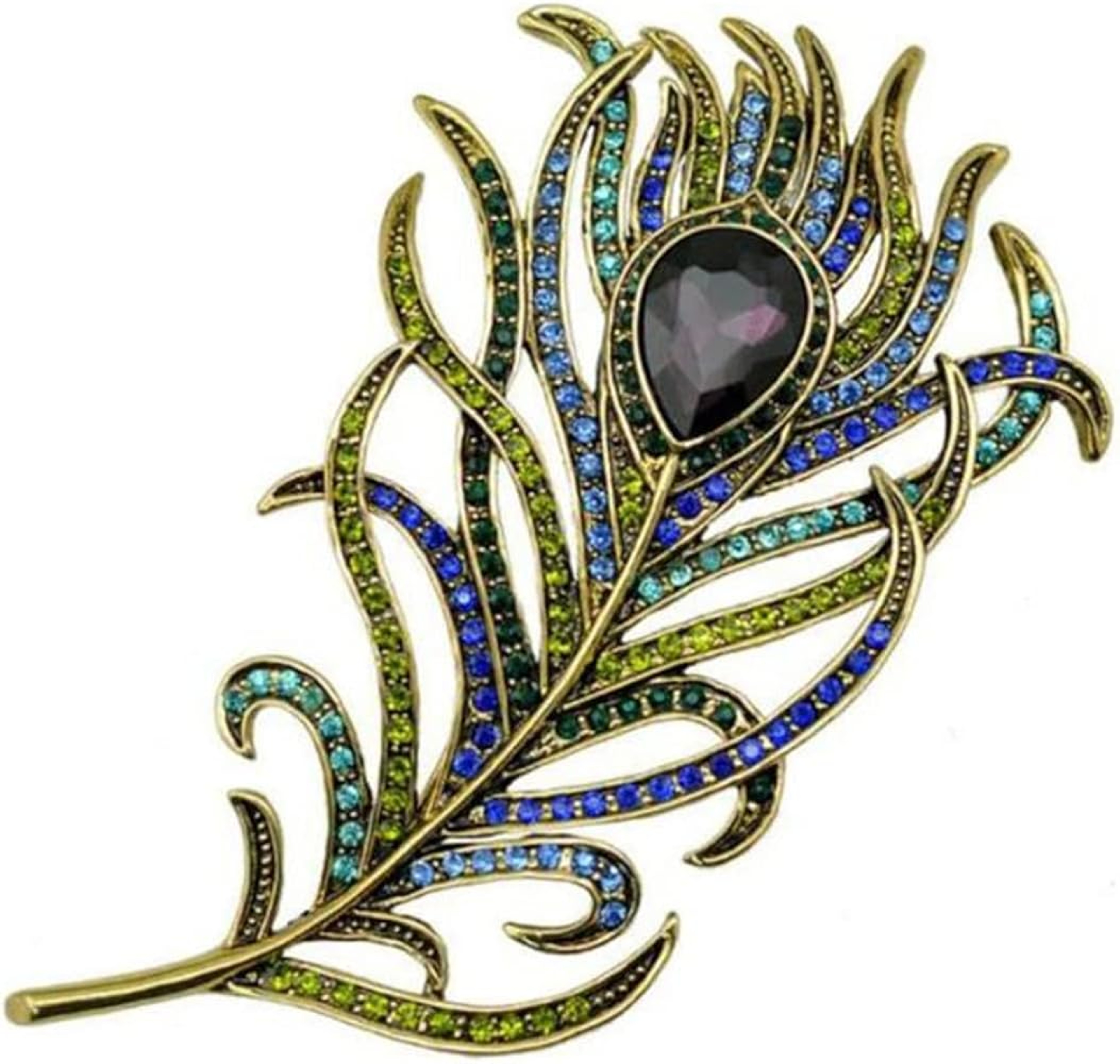 Vintage Peacock Feather Brooch Rhinestone Lapel Pin For Scarves Coats And Dresses 1