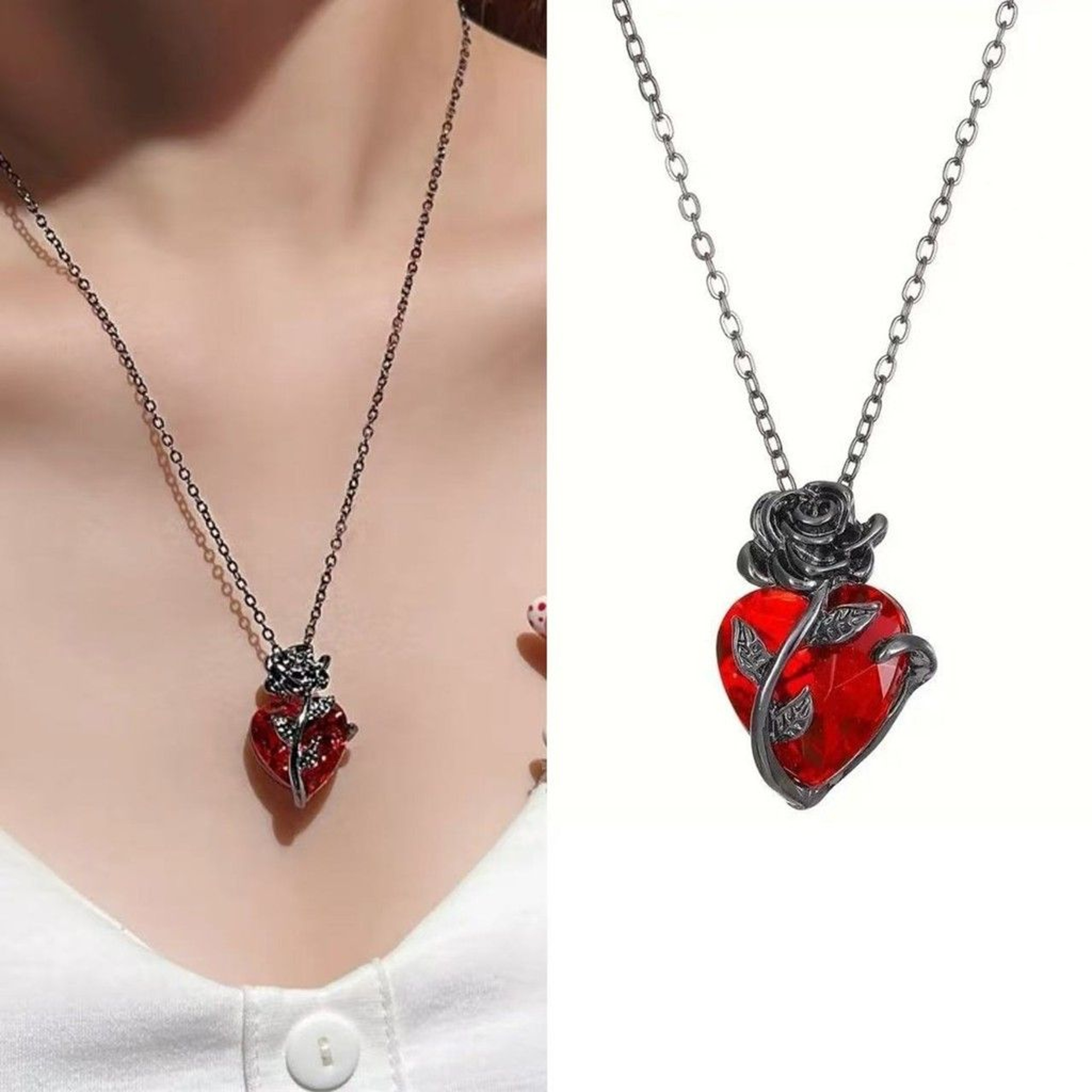 Gothic Rose Heart Necklace Dark Romantic Clavicle Pendant For Women 0