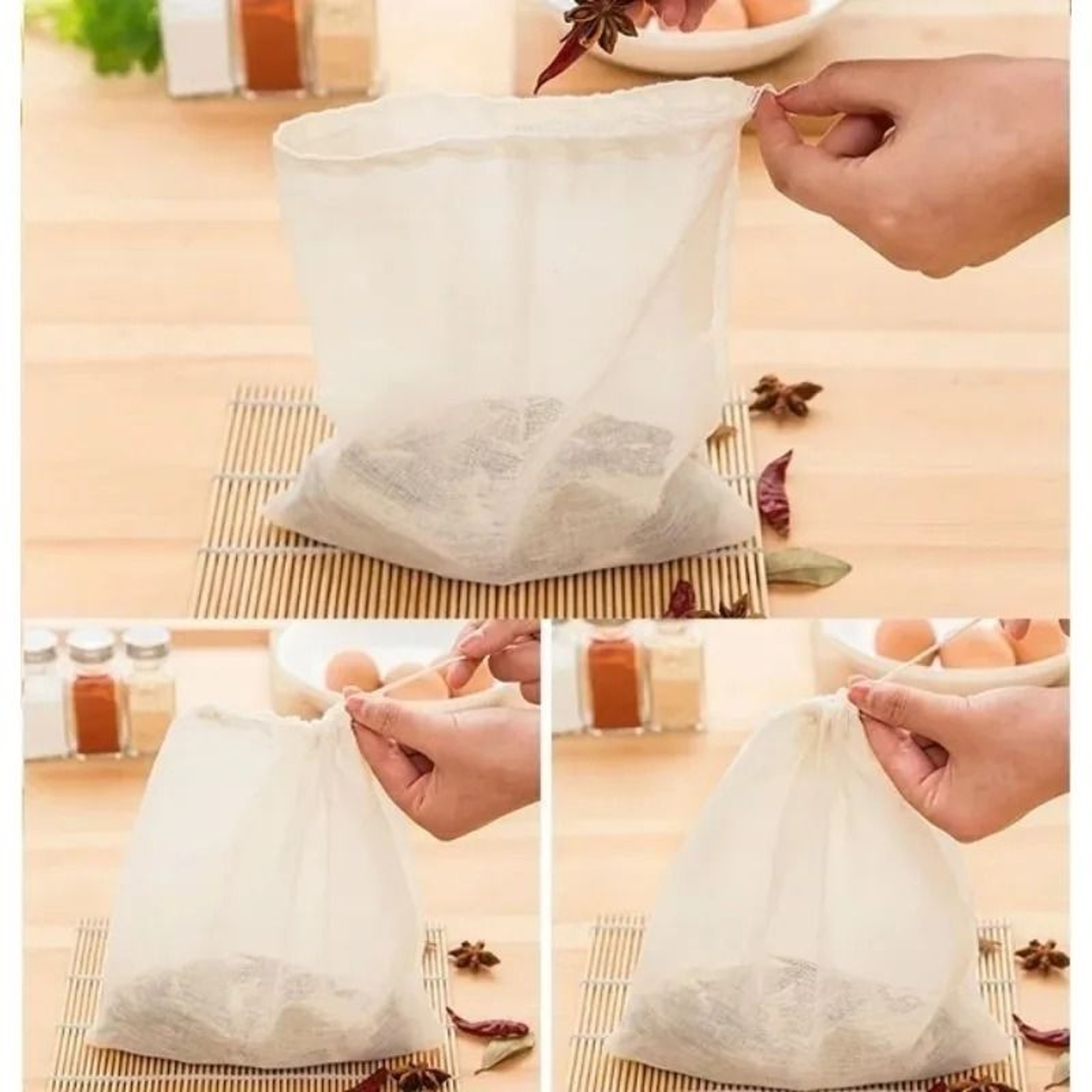 Drawstring Soup Filter Bag Reusable Mesh Strainer For Herbs Spices And Cooking 5