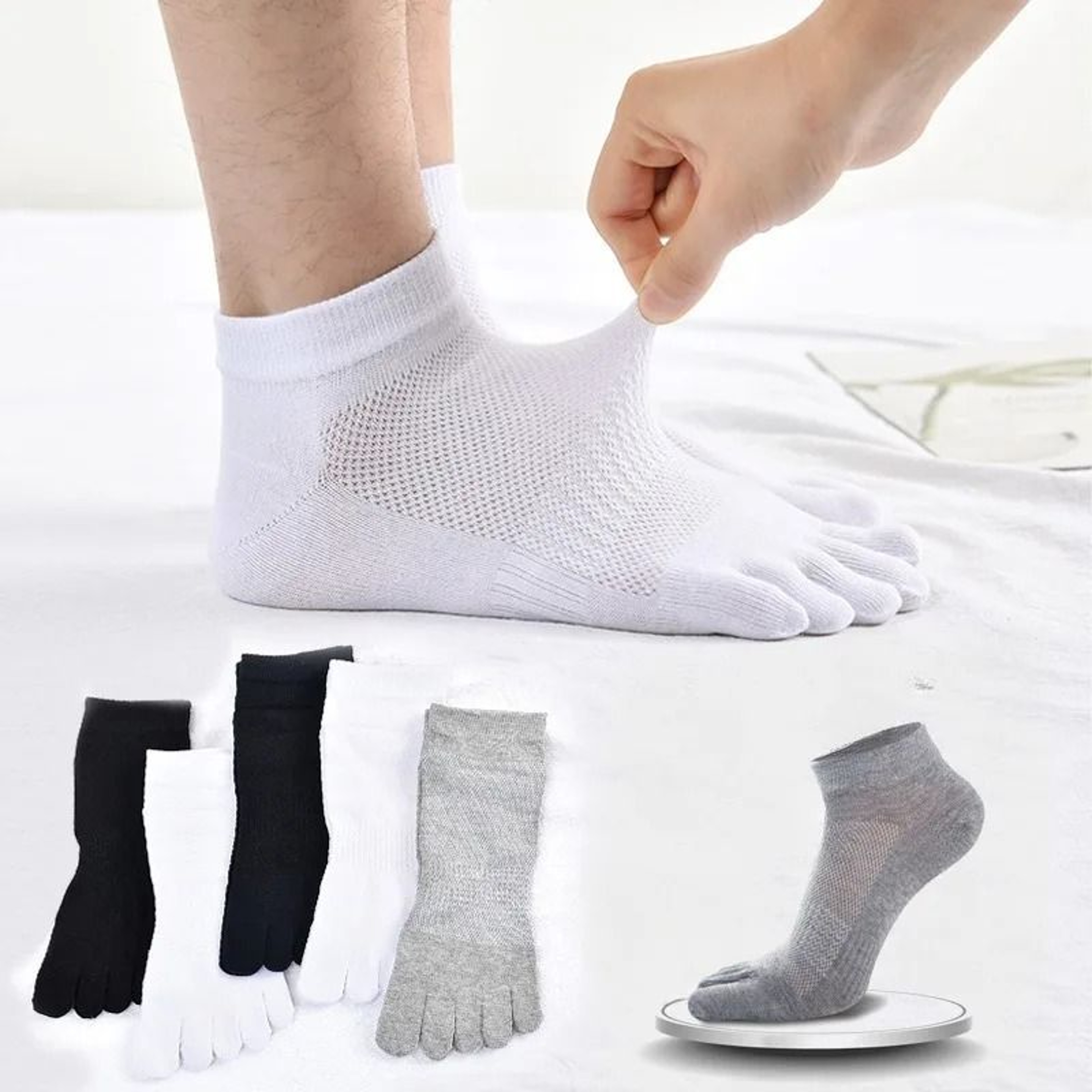 Mens Breathable Five Toe Socks UltraThin Cotton Mesh LowCut Summer Socks 0