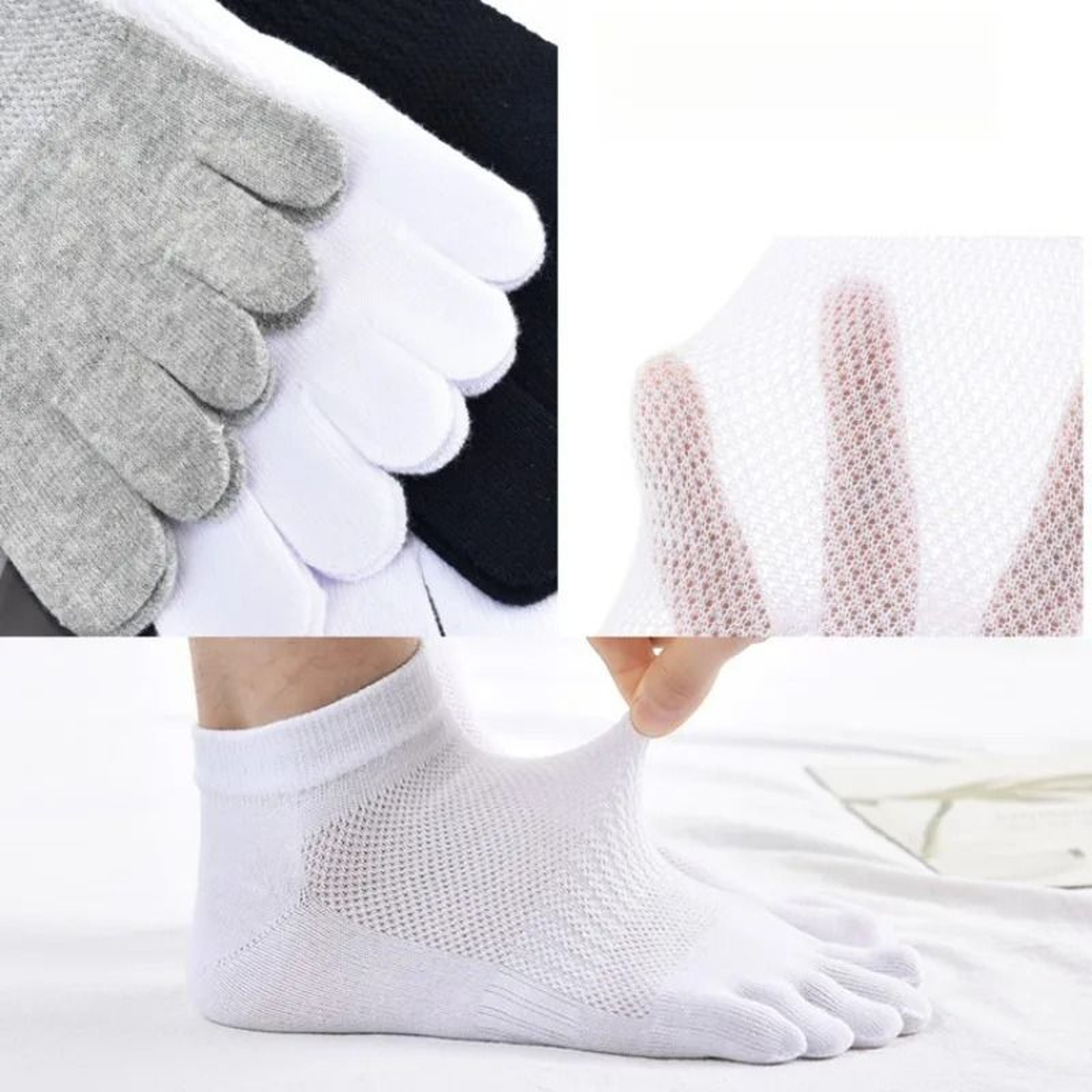 Mens Breathable Five Toe Socks UltraThin Cotton Mesh LowCut Summer Socks 4