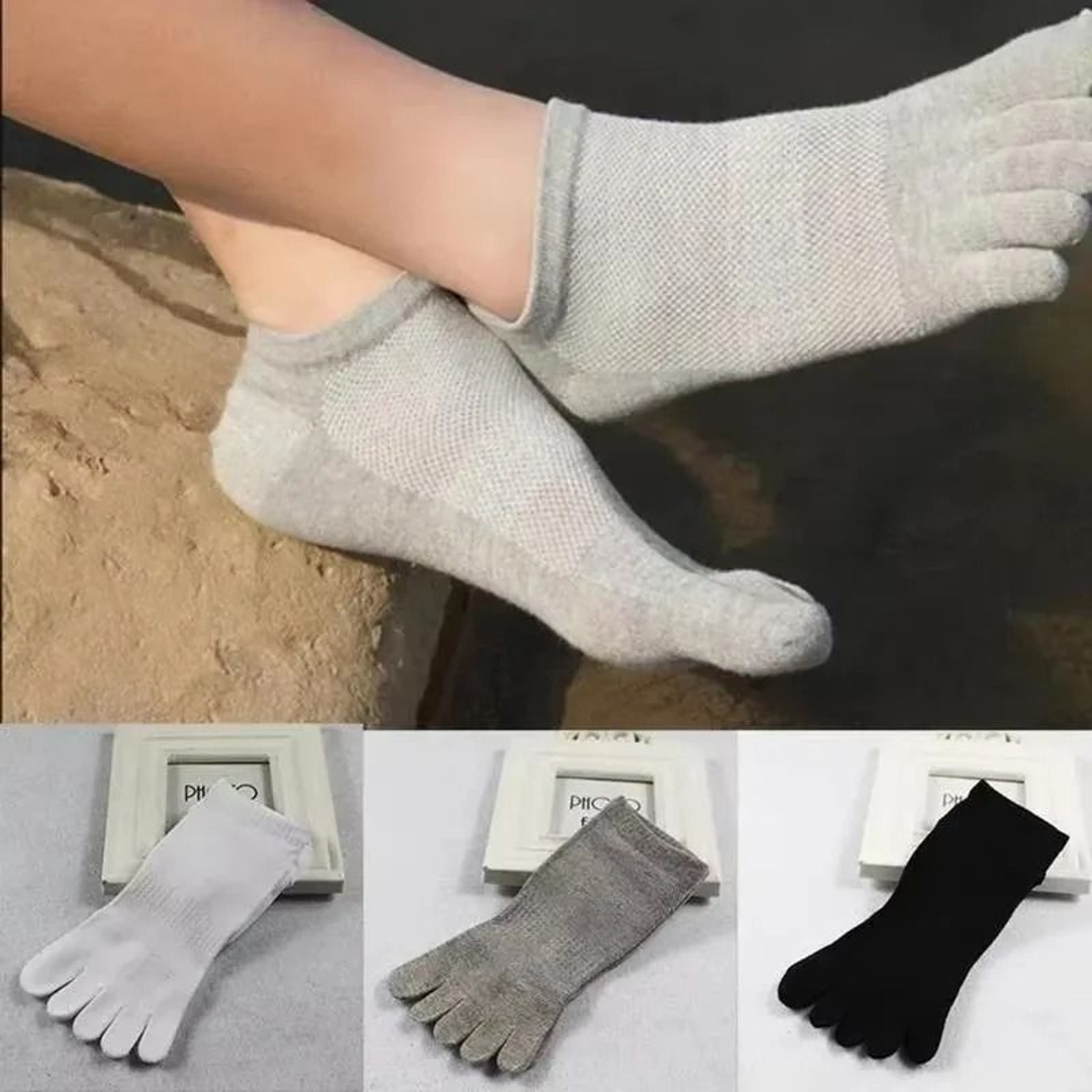 Mens Breathable Five Toe Socks UltraThin Cotton Mesh LowCut Summer Socks 5
