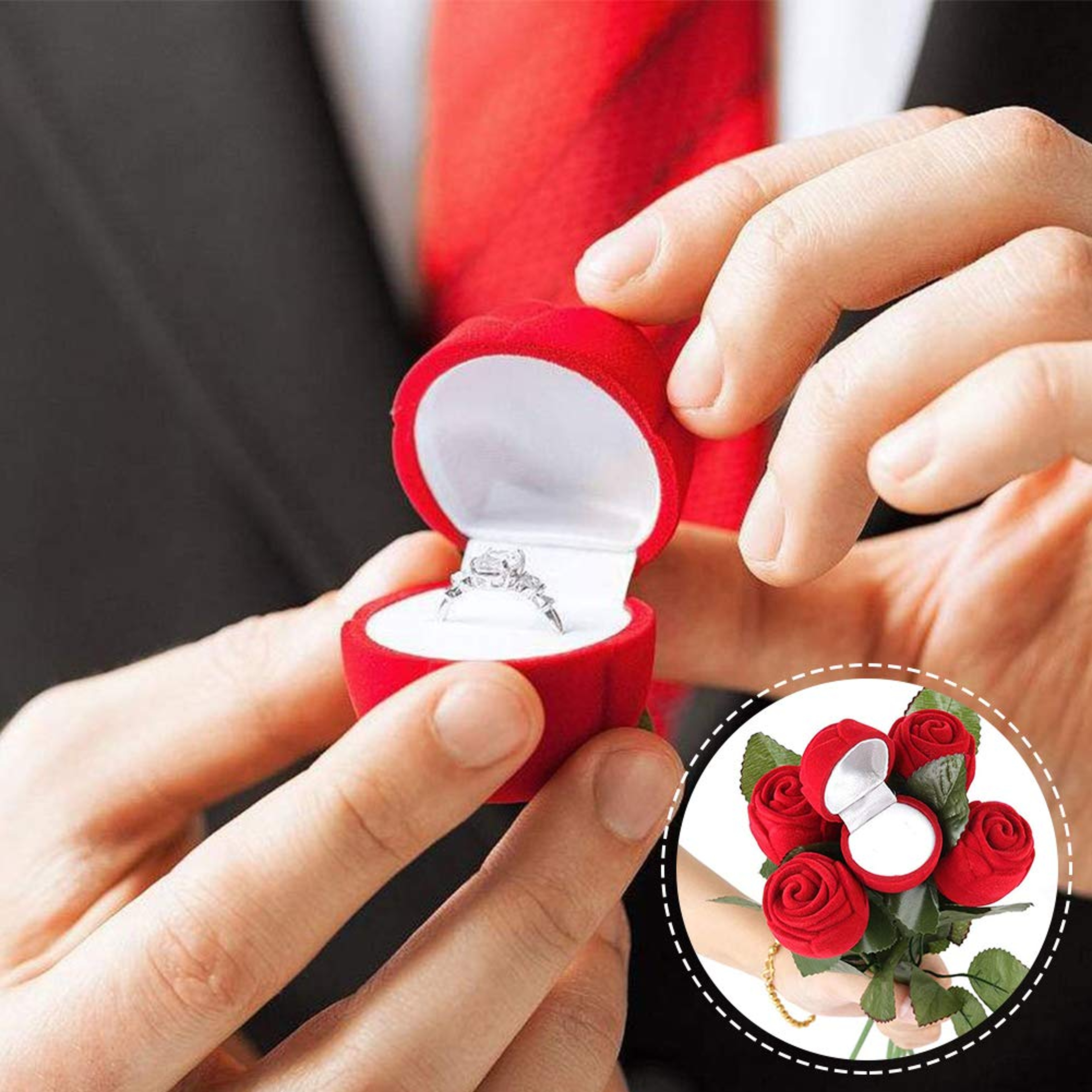3D Red Rose Ring Box Portable Jewelry Gift Case For Rings And Earrings 0