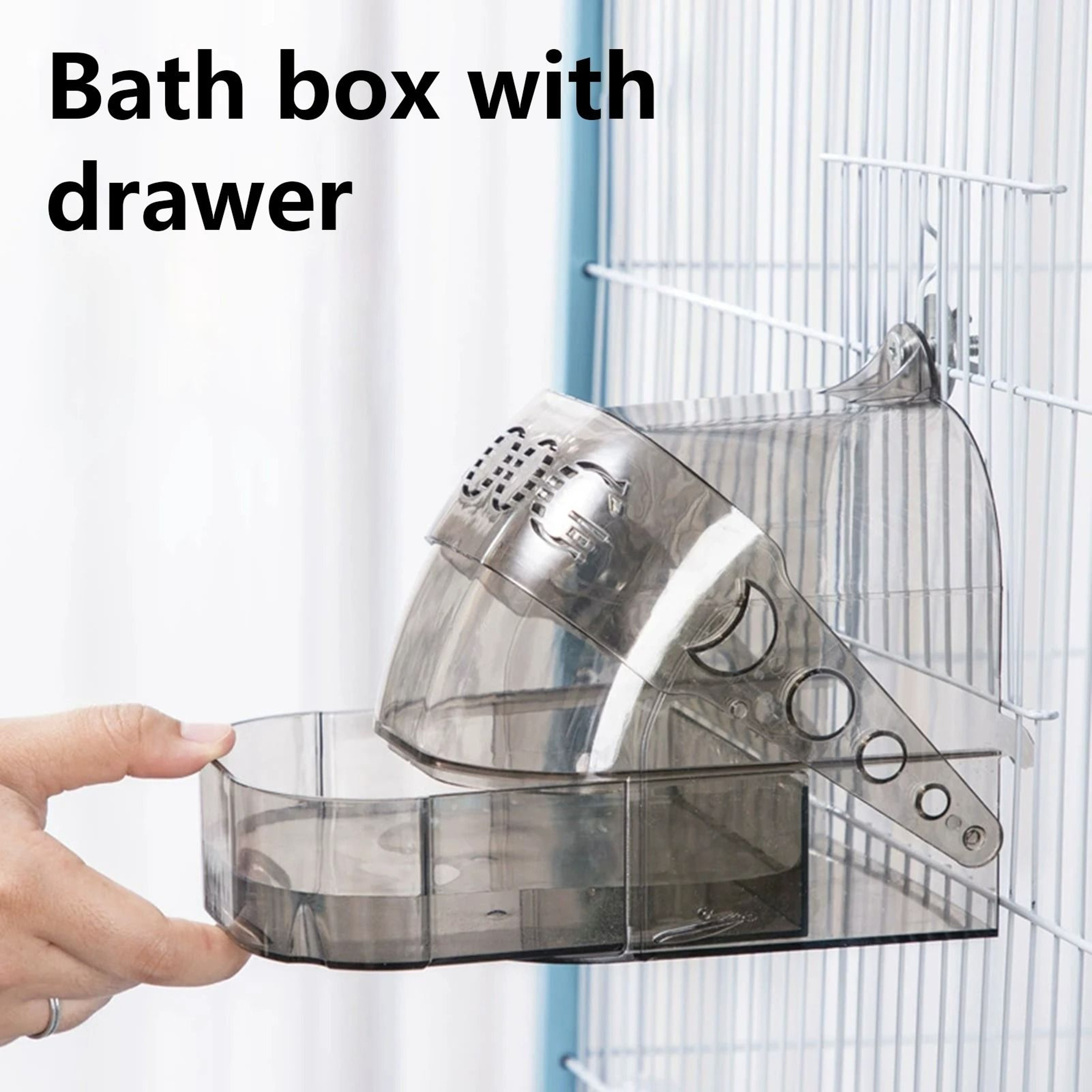 Large Transparent Bird Bath Box Removable Drawer Cage Bath For Small Birds 4