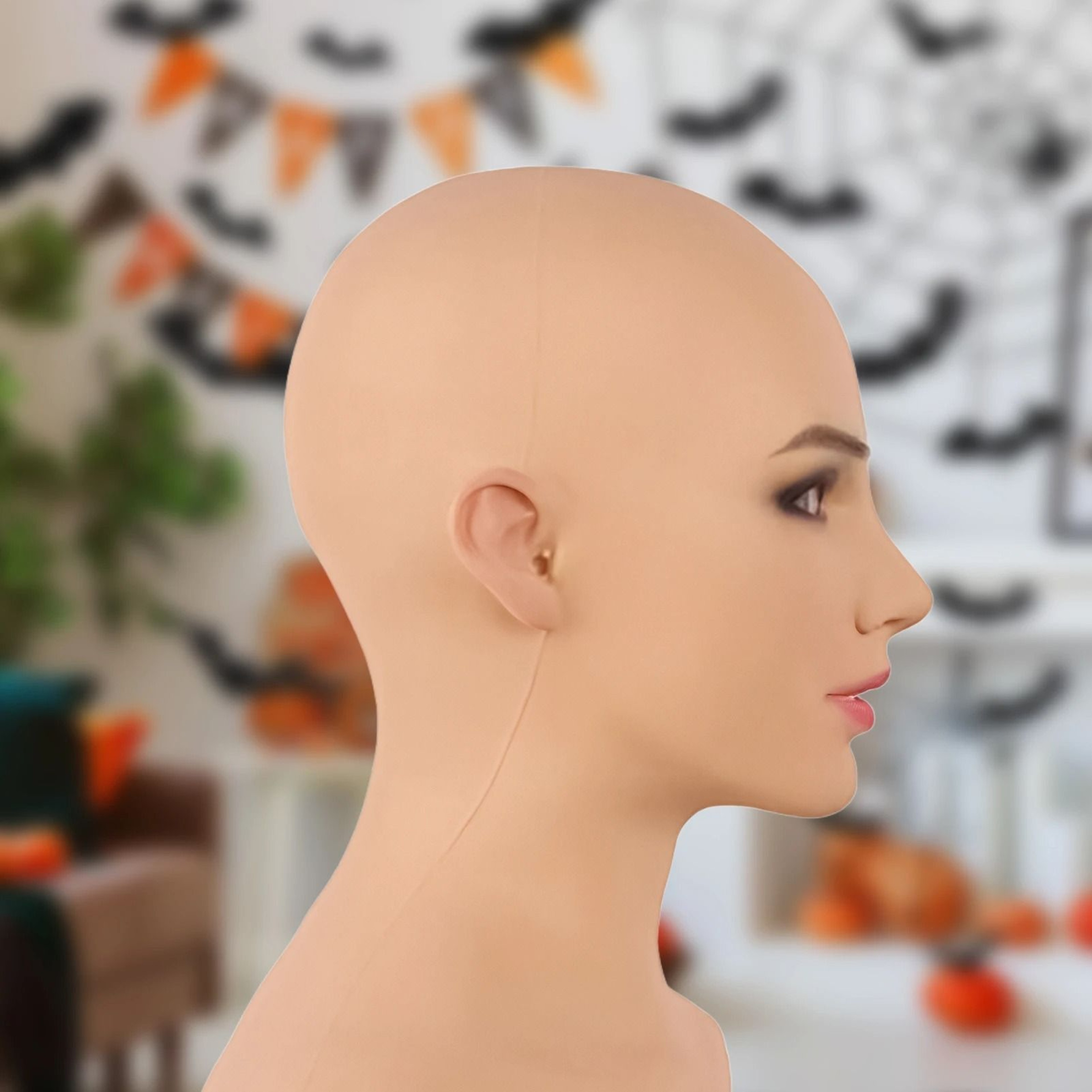 Bald Beauty Latex Halloween Mask Full Head Funny Face Costume 4