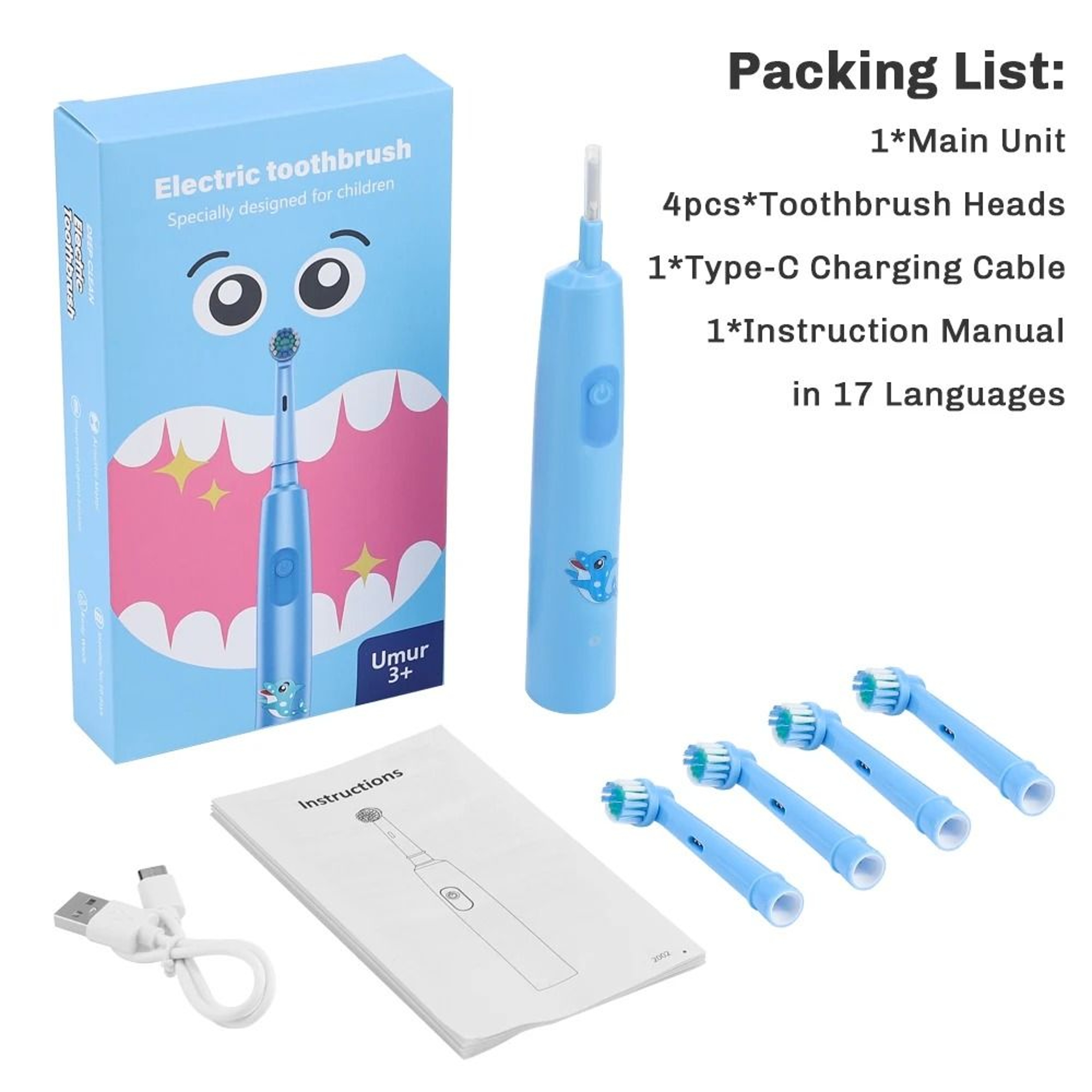 Kids Sonic Electric Toothbrush With 4 Replacement Heads 1