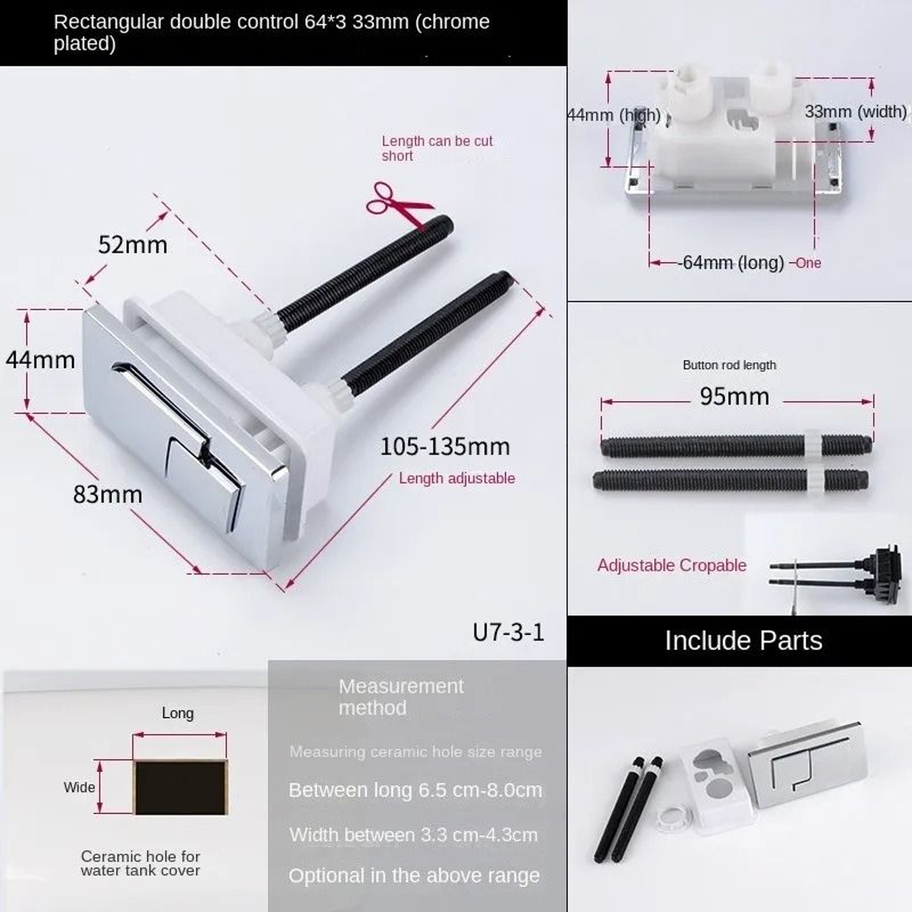Rectangular Dual Flush Toilet Tank Push Button 1