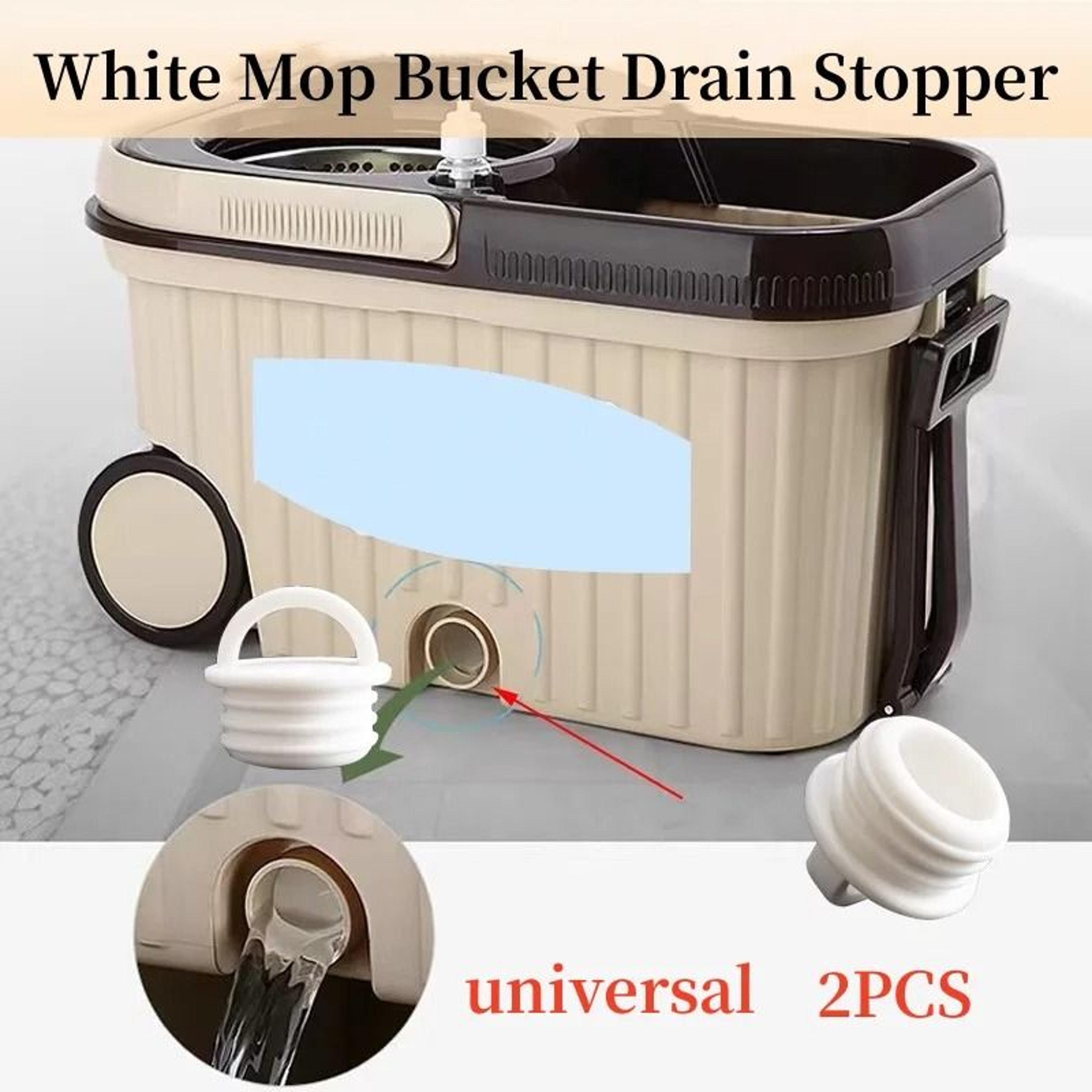 2Piece White Mop Bucket Drain Stopper With Pull Handle 0