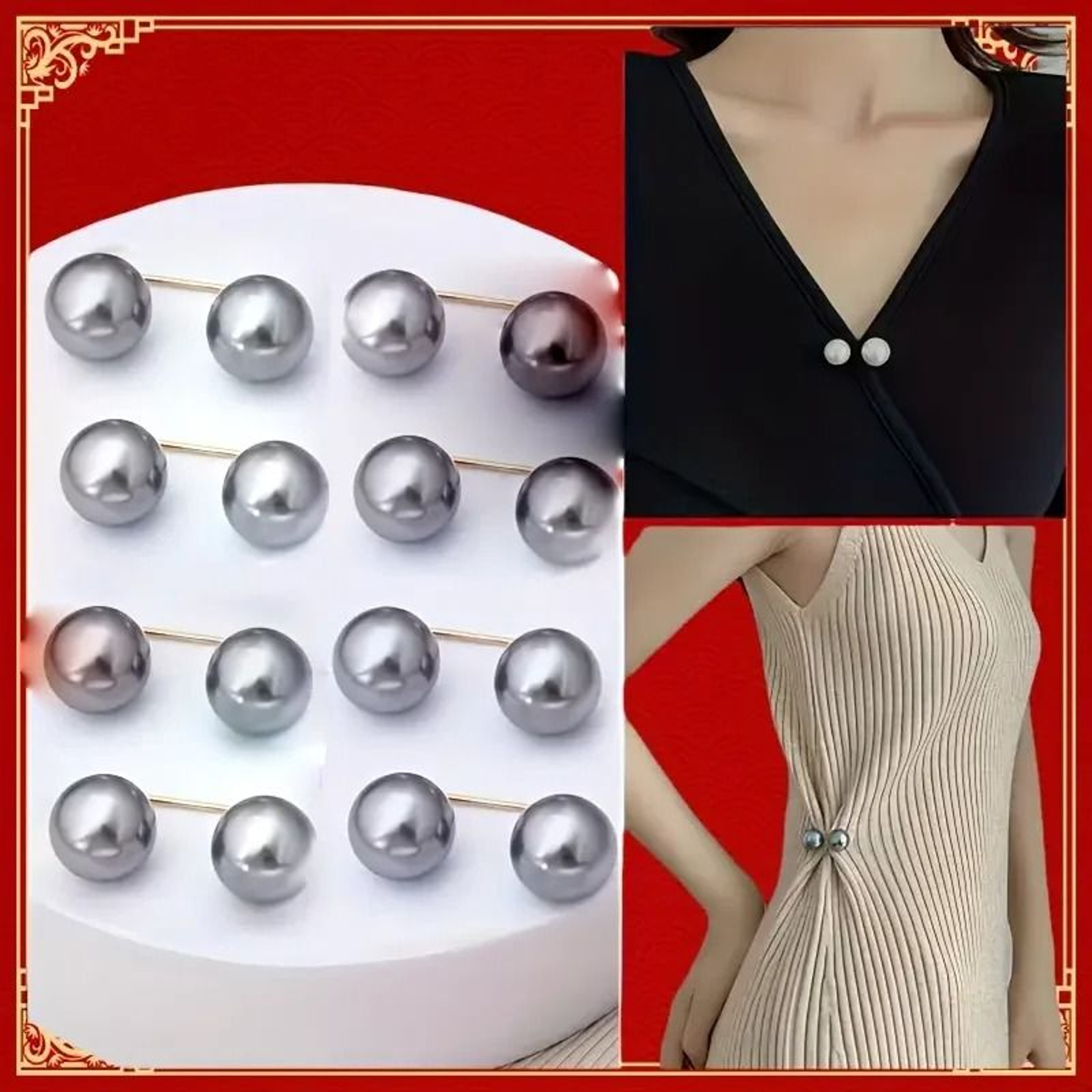8PCS Pearl Safety Pins For Dress Waist And Scarf Styling 2