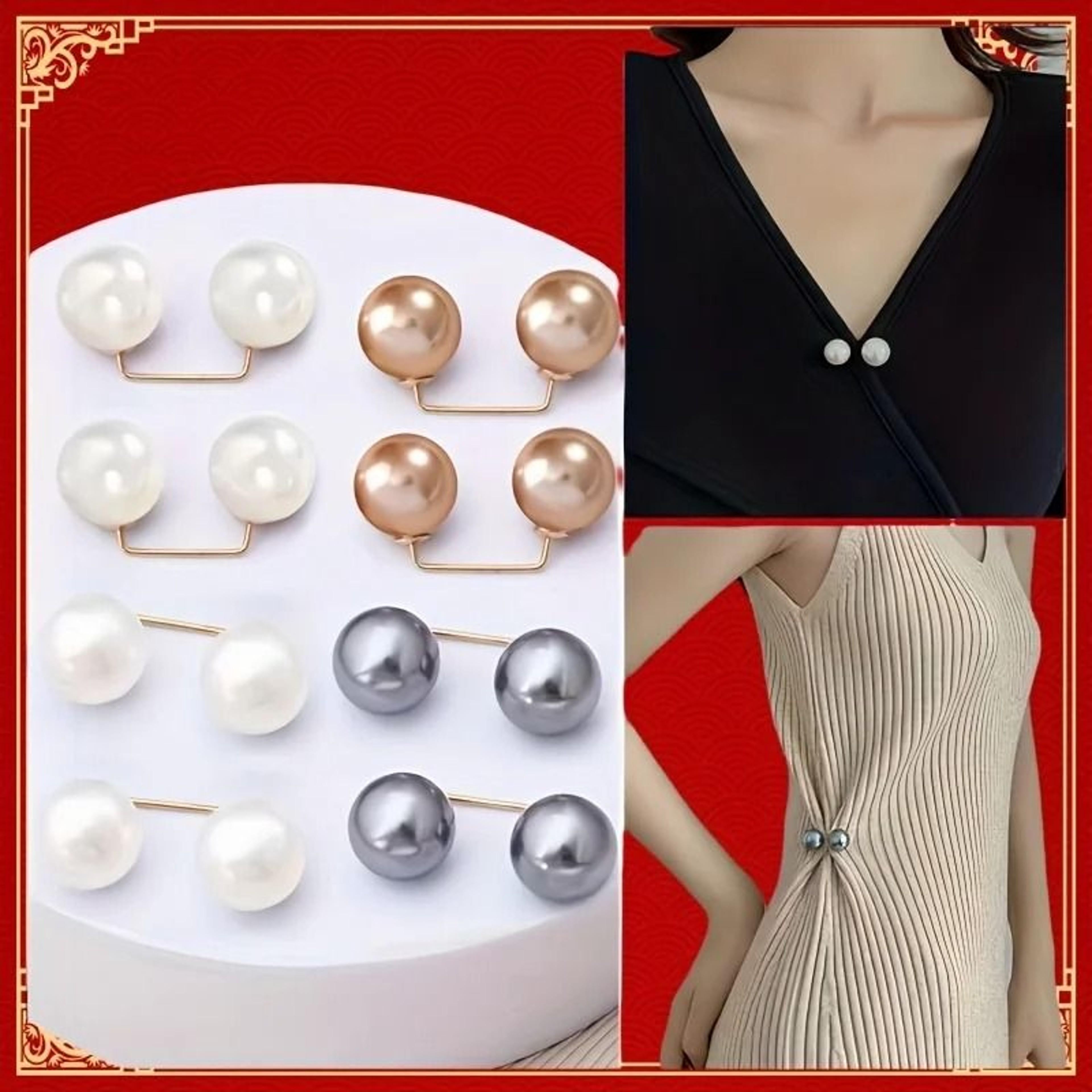 8PCS Pearl Safety Pins For Dress Waist And Scarf Styling 3
