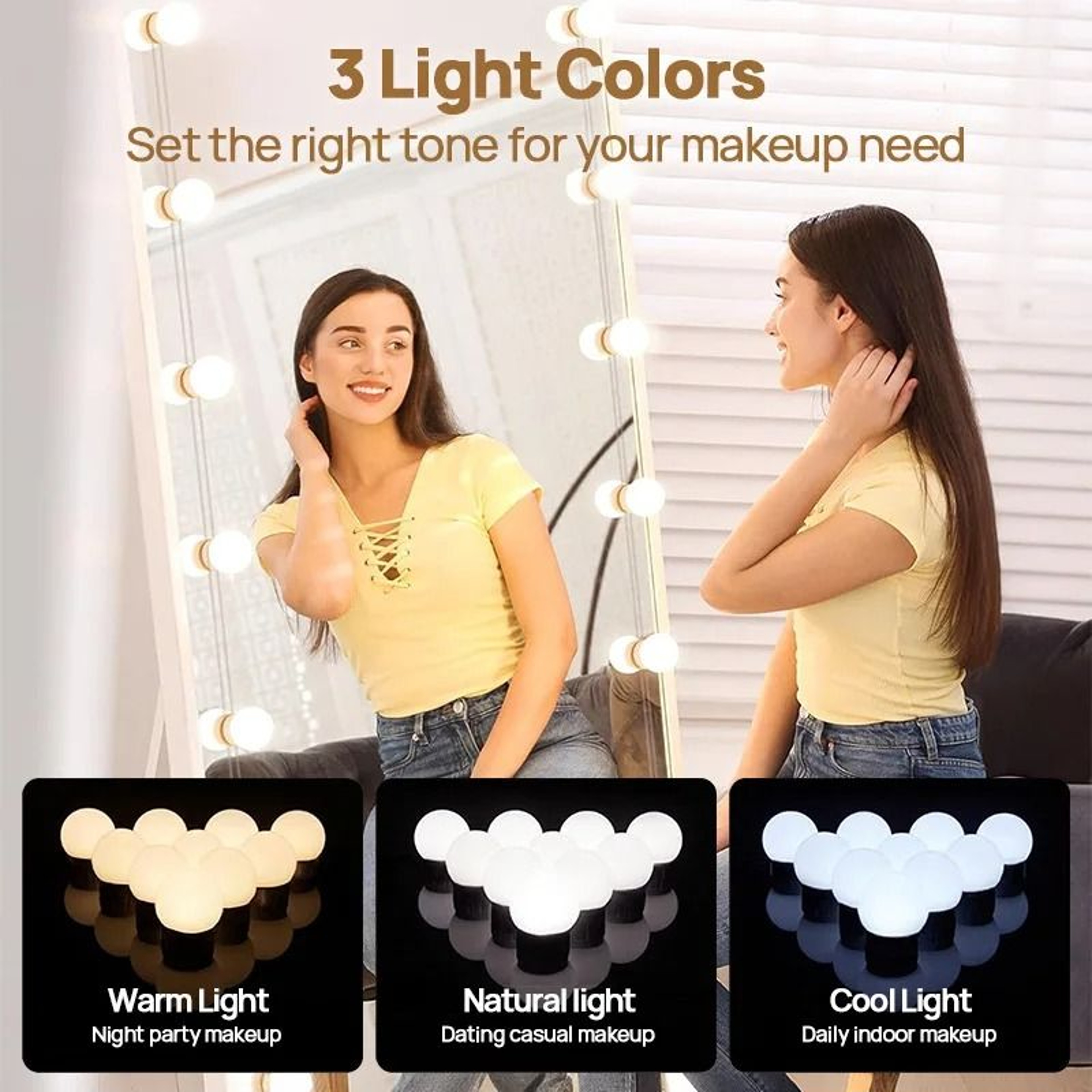 StickOn Hollywood Vanity Mirror Lights With 3 Color Modes 8