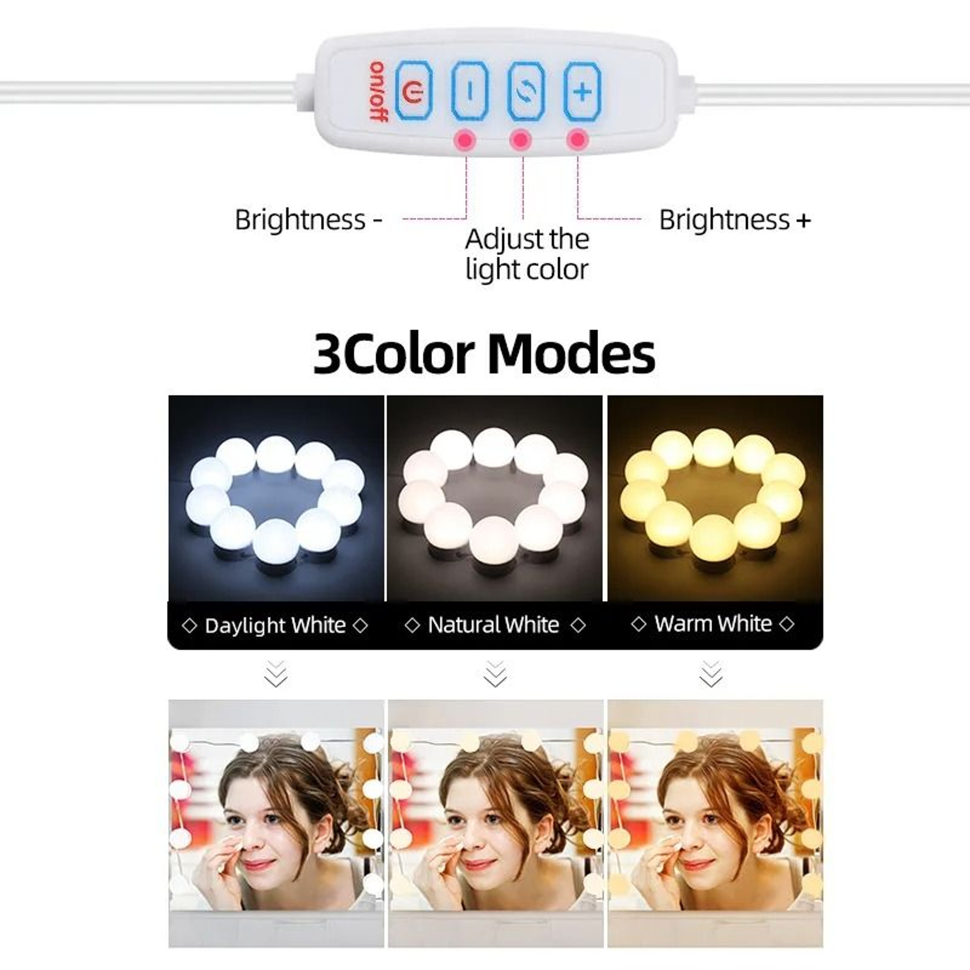 StickOn Hollywood Vanity Mirror Lights With 3 Color Modes 6