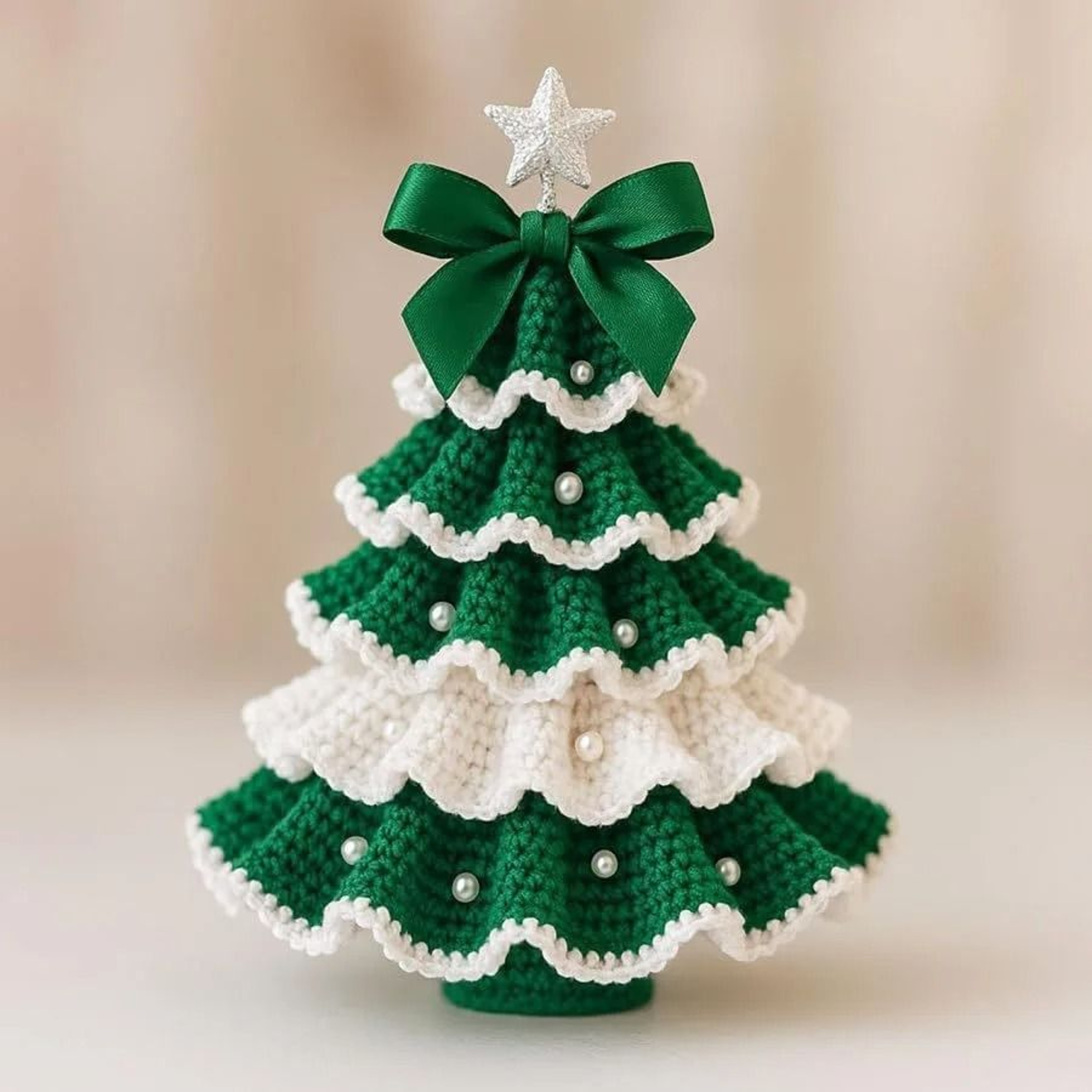 DIY Crochet Christmas Tree Kit With Bow And Pearl Decorations 2