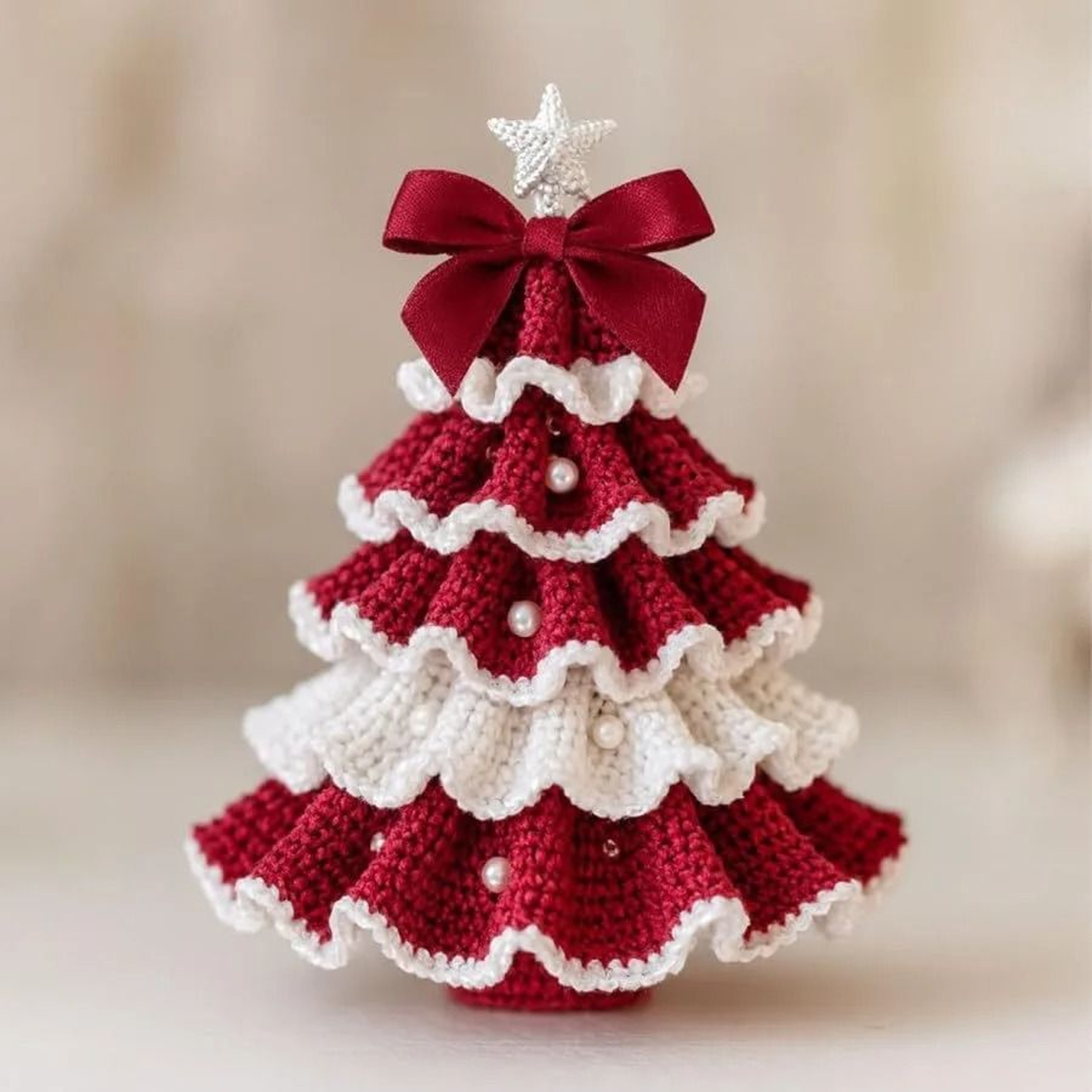 DIY Crochet Christmas Tree Kit With Bow And Pearl Decorations 1