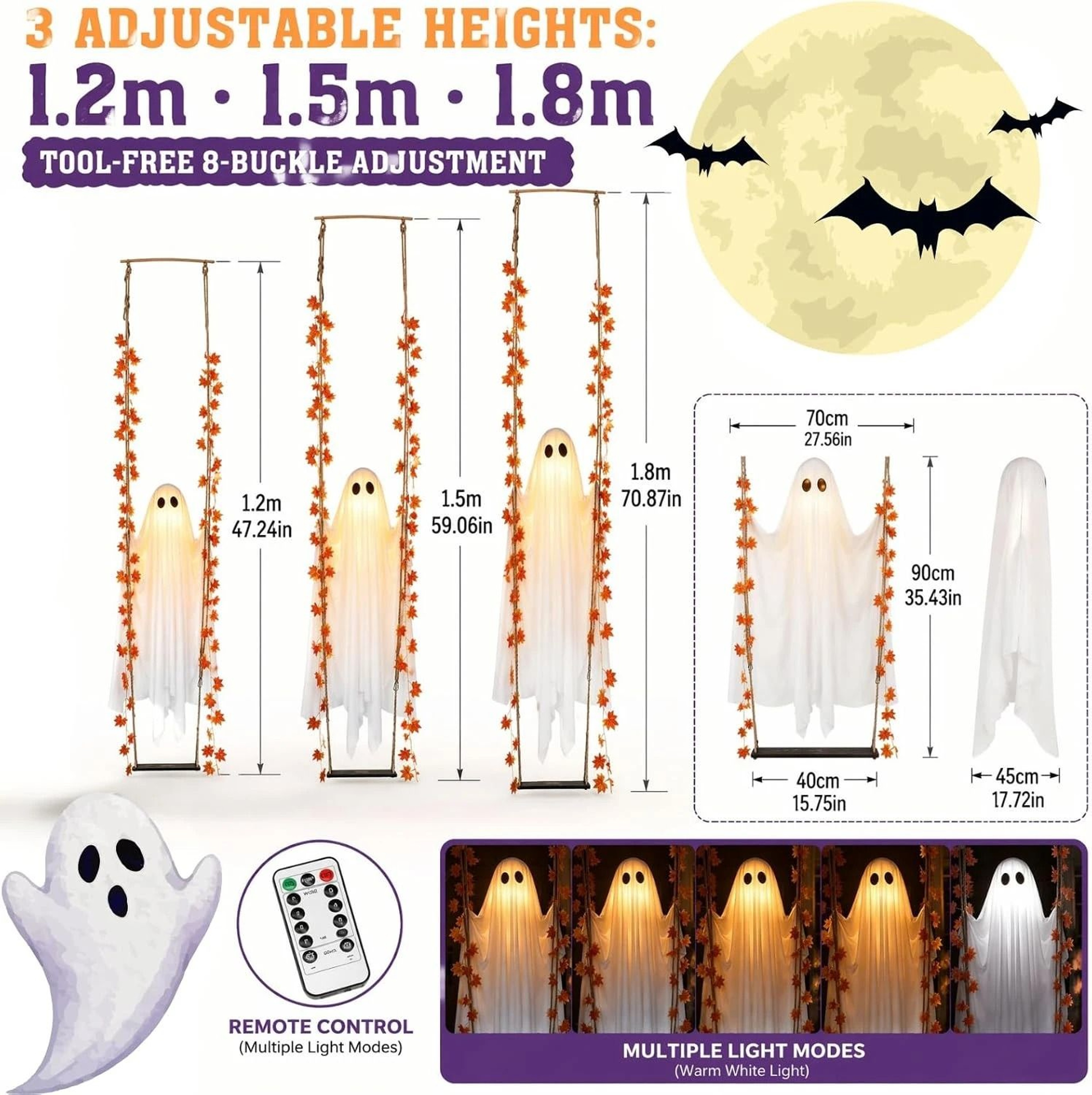 LED Hanging Swing Ghost With Remote Control For Halloween Yard Decor 5