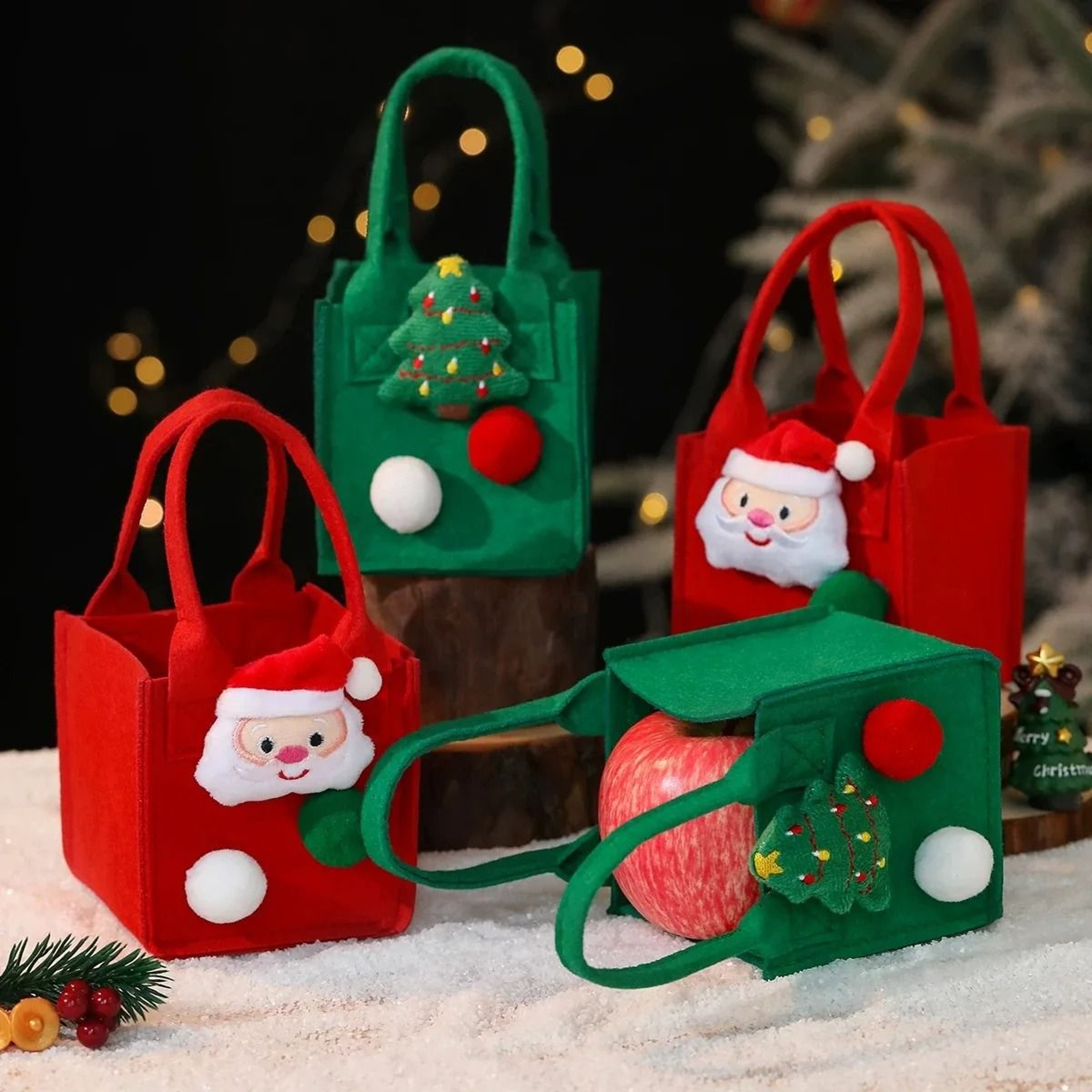 Felt Christmas Gift Bag With Tree Design For Candy And Presents 0