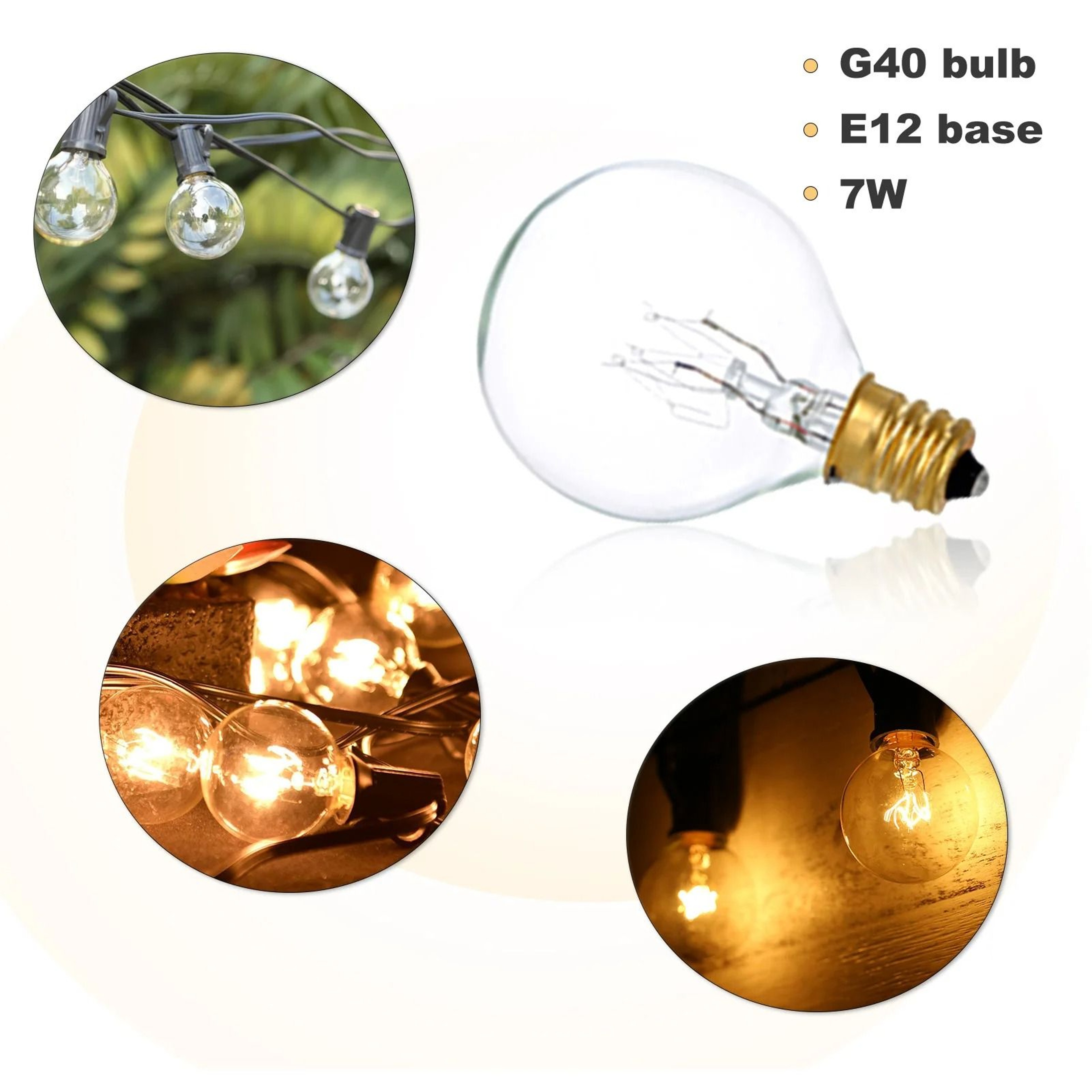 25PCS G40 Clear Globe Replacement Bulbs 7W E12 For Patio Lights 4