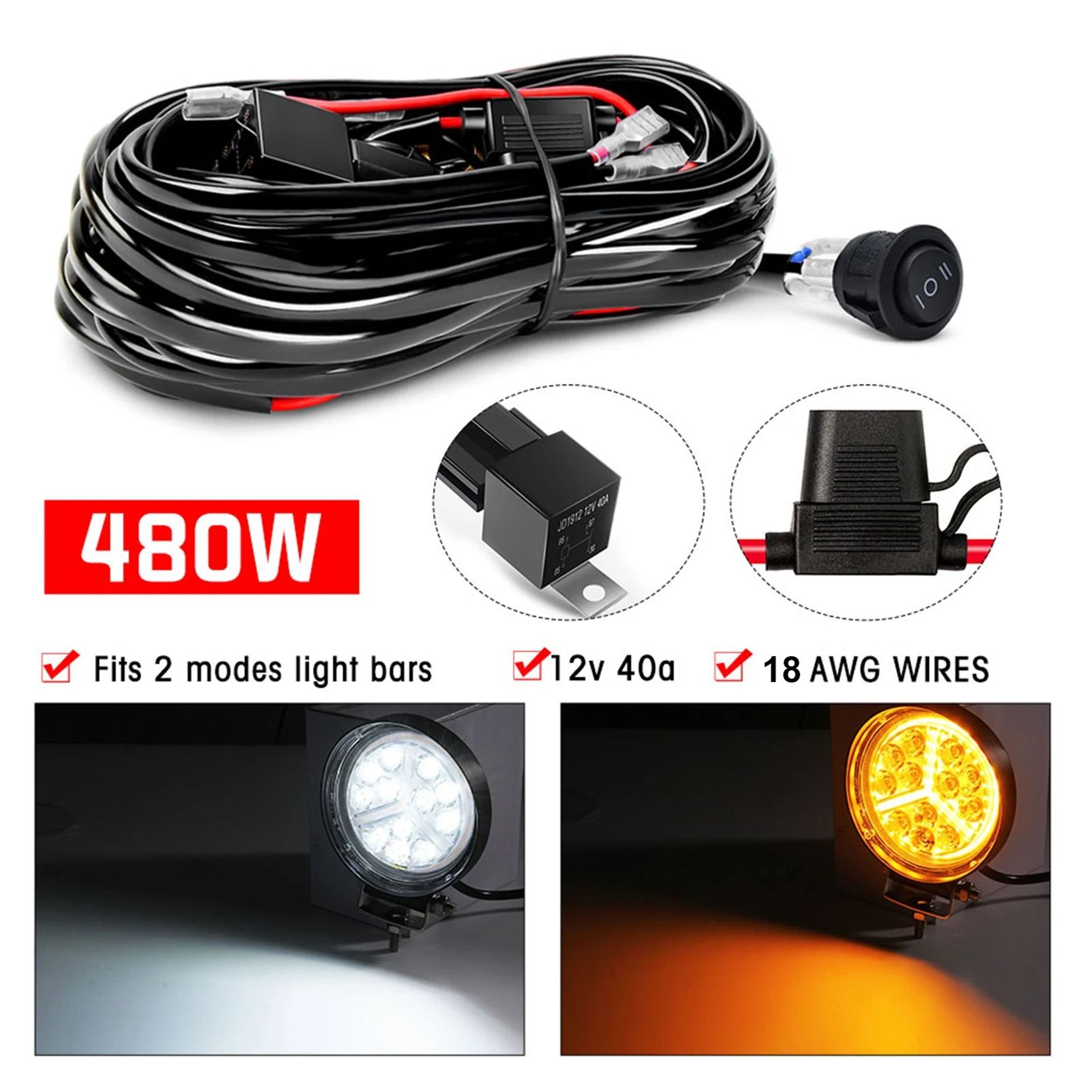 480W Dual Lead LED Light Bar Wiring Harness With Waterproof Switch 4