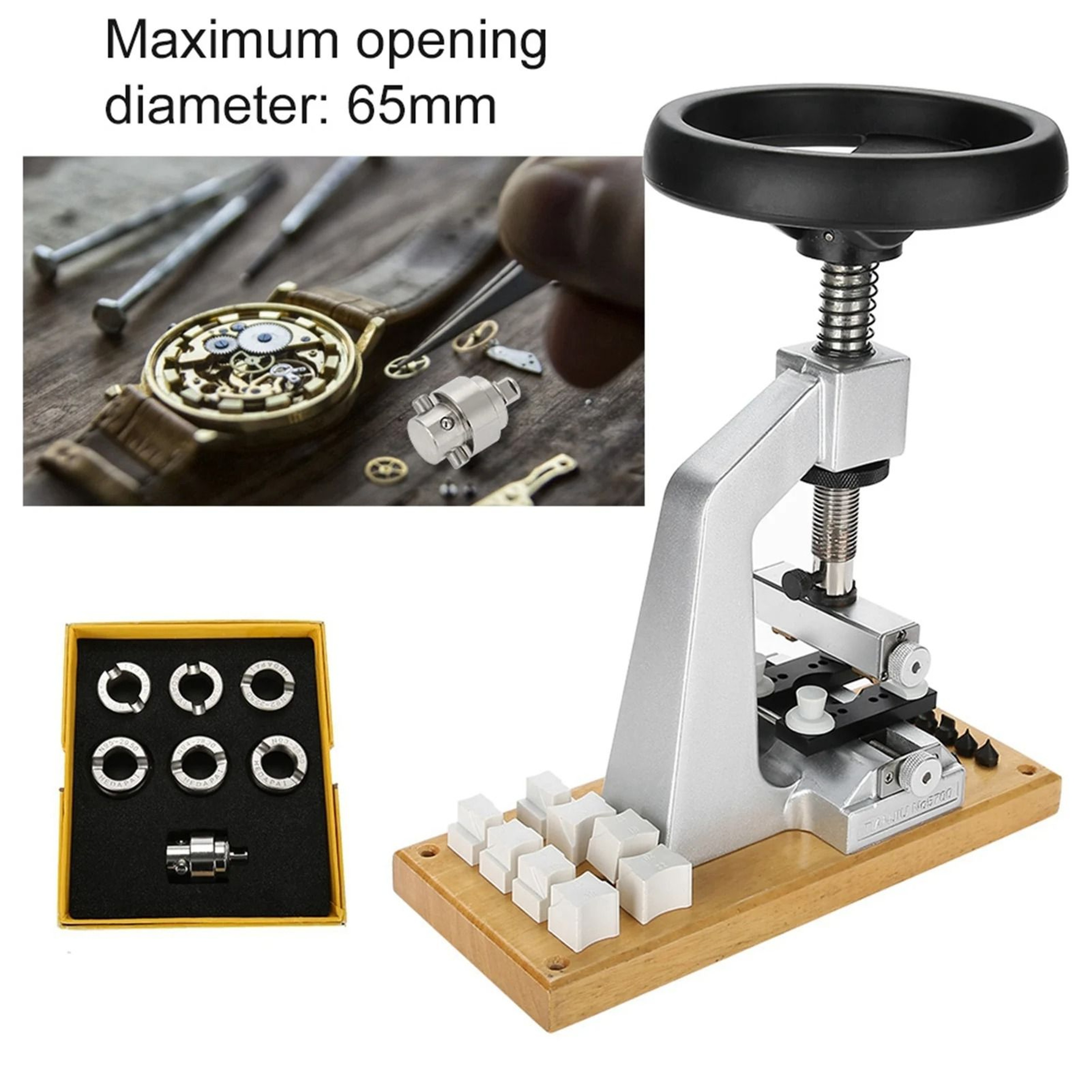 Professional Bench Watch Case Opener With 6 Dies And Adjustable Case Holder 4