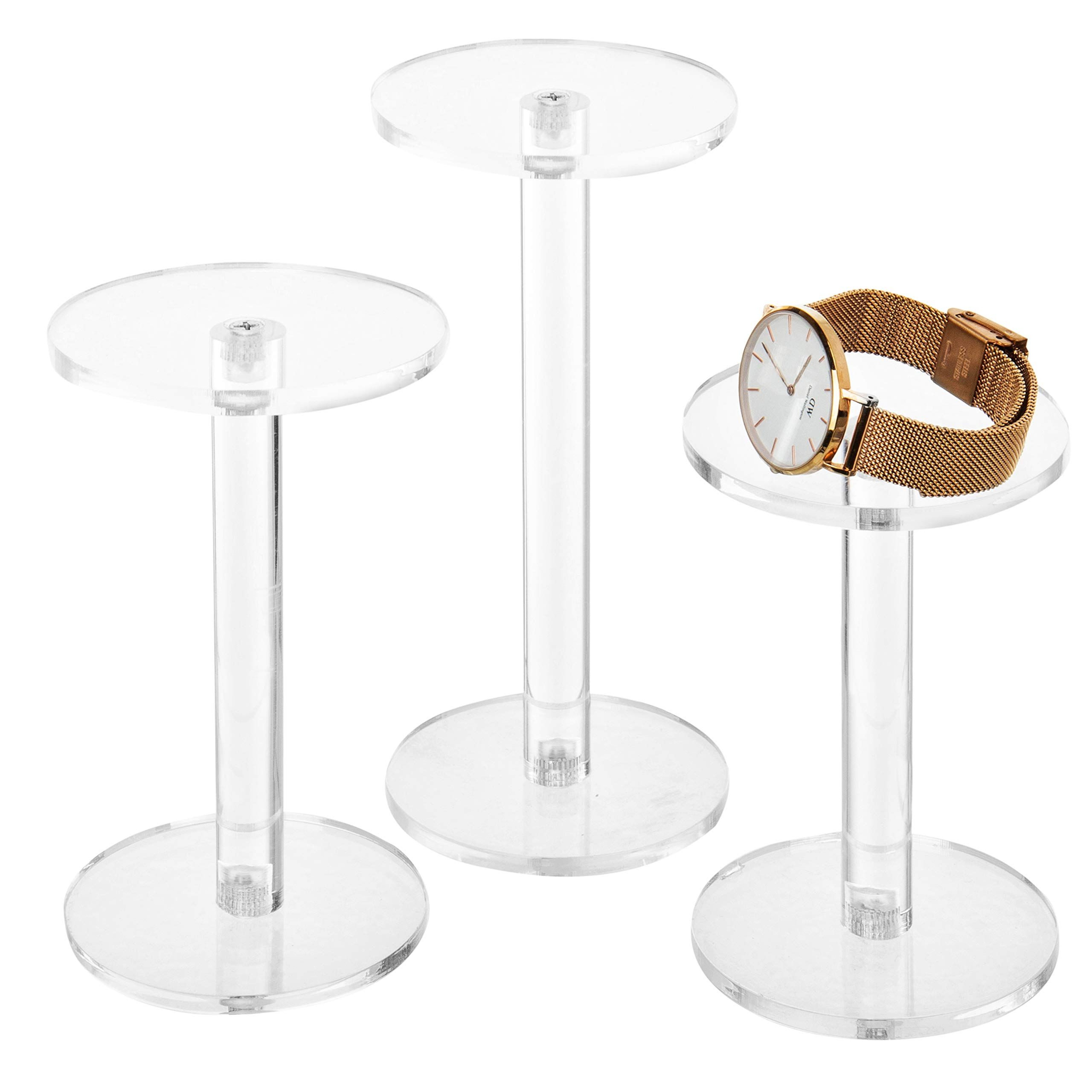 3Piece Clear Acrylic Display Risers Round Stands For Jewelry Watches And Perfume 0