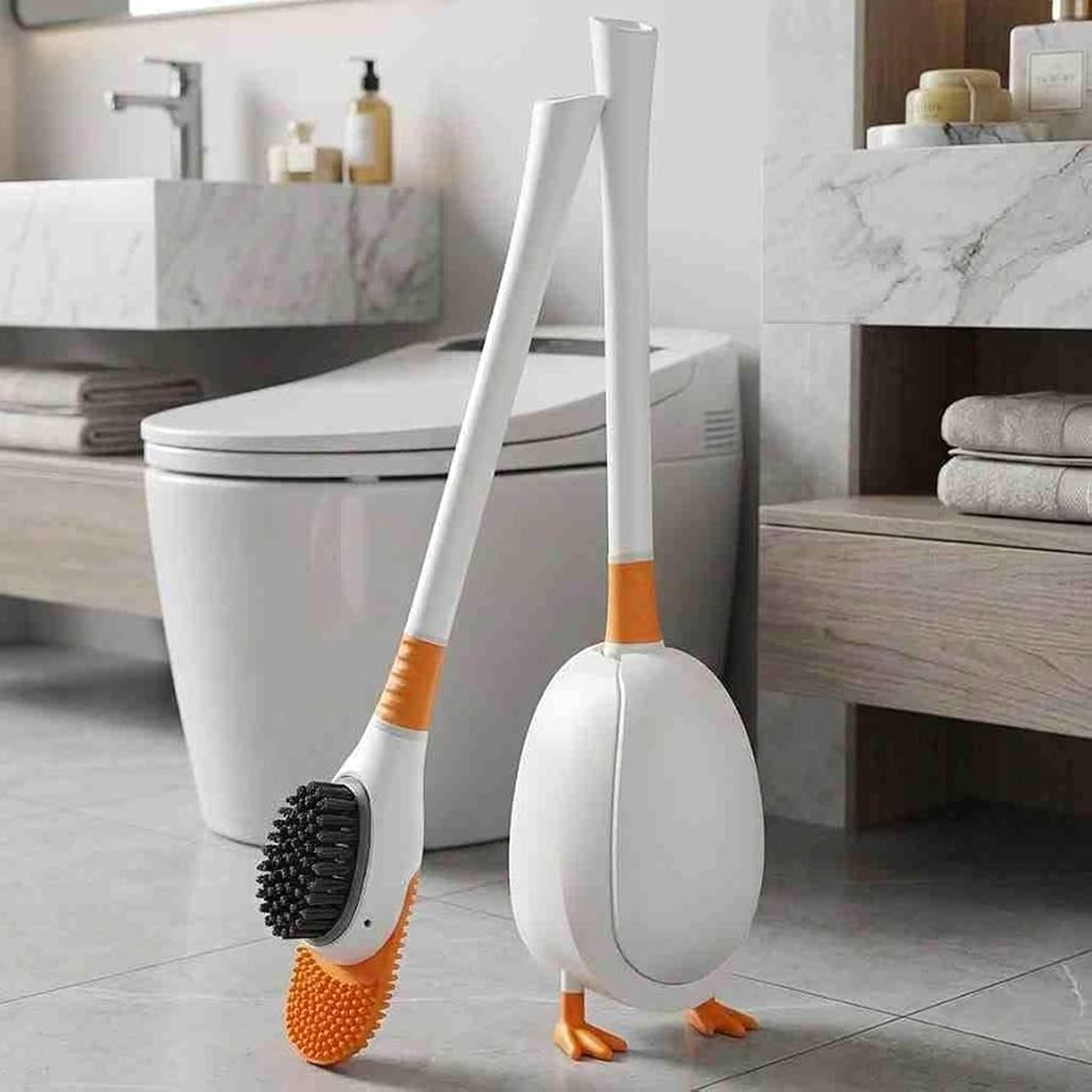 Cute Duck Silicone Toilet Brush Set 360 Flexible Deep Cleaner With Holder 4