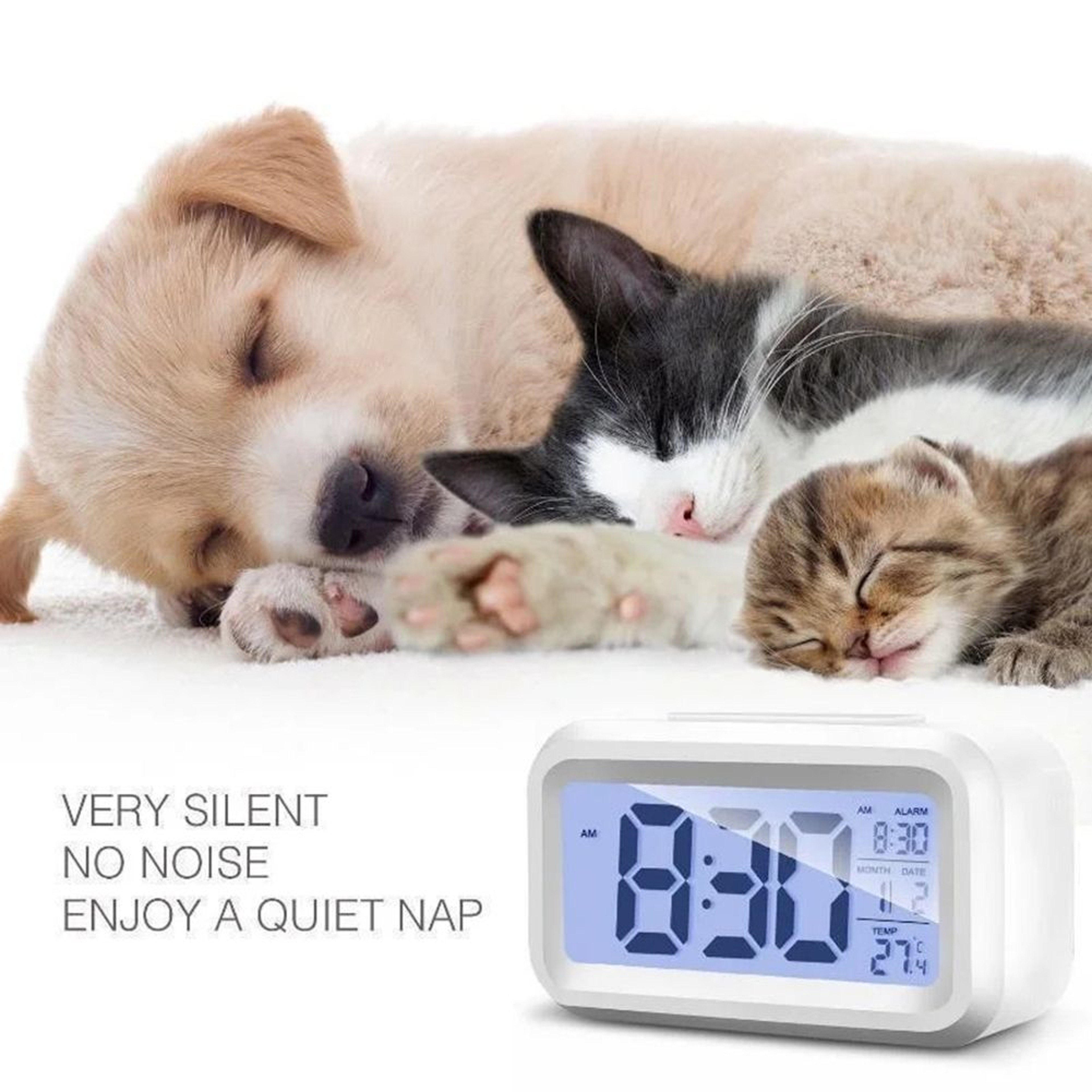 2in1 Digital Alarm Clock With Night Light Dual Increasing Beep WakeUp Clock 5
