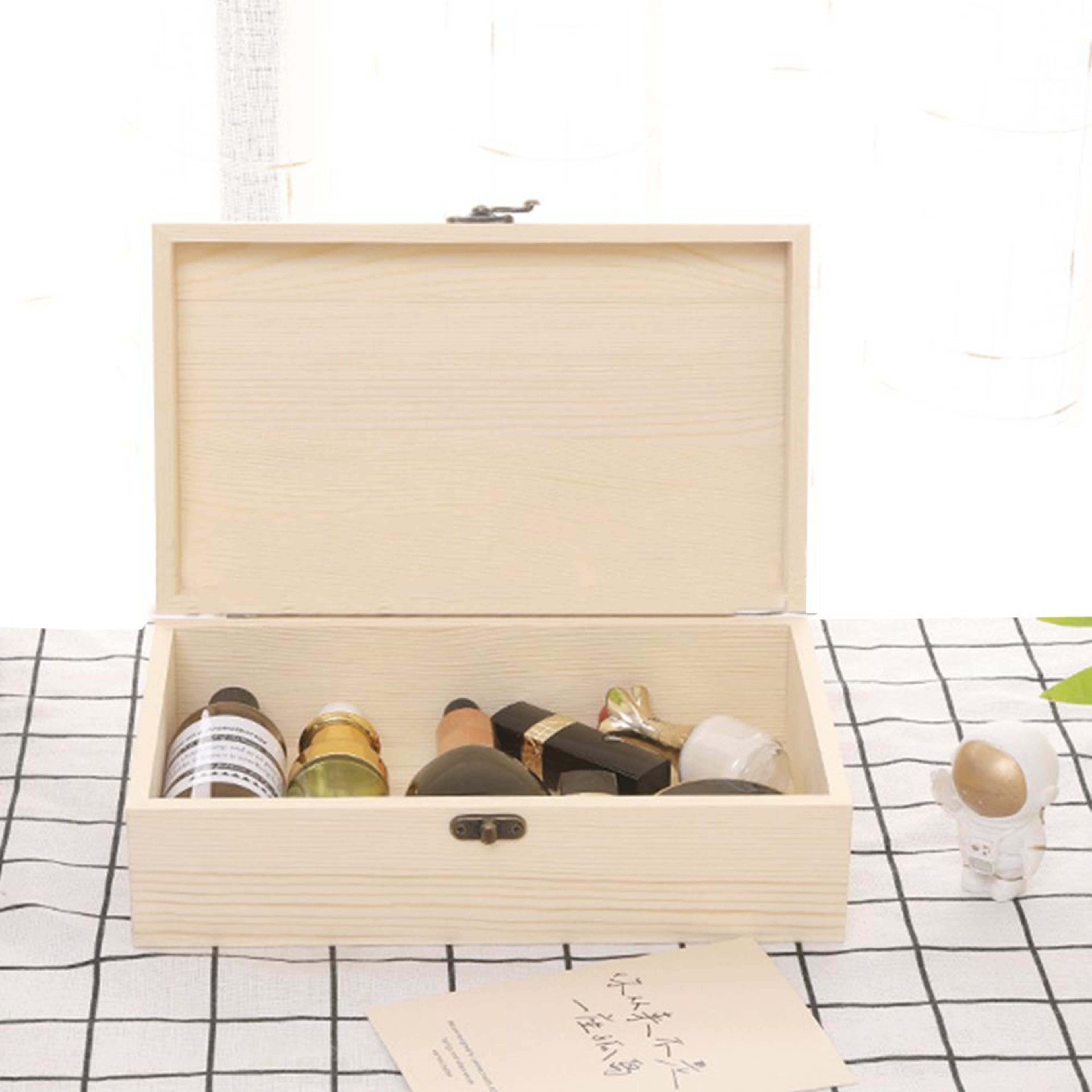 Pine Wood Hinged Storage Box S M L Desktop Jewelry And DIY Craft Case 14