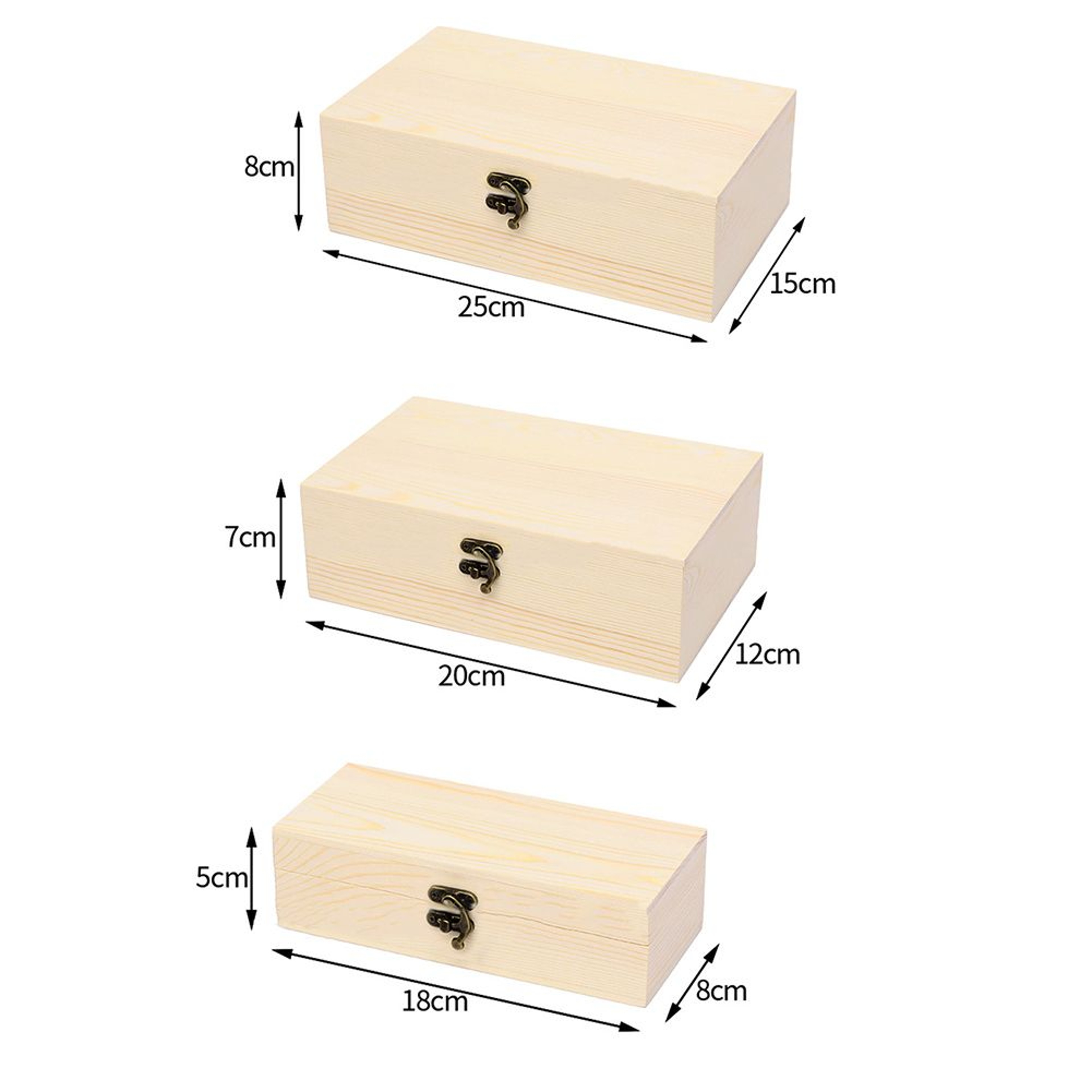 Pine Wood Hinged Storage Box S M L Desktop Jewelry And DIY Craft Case 4