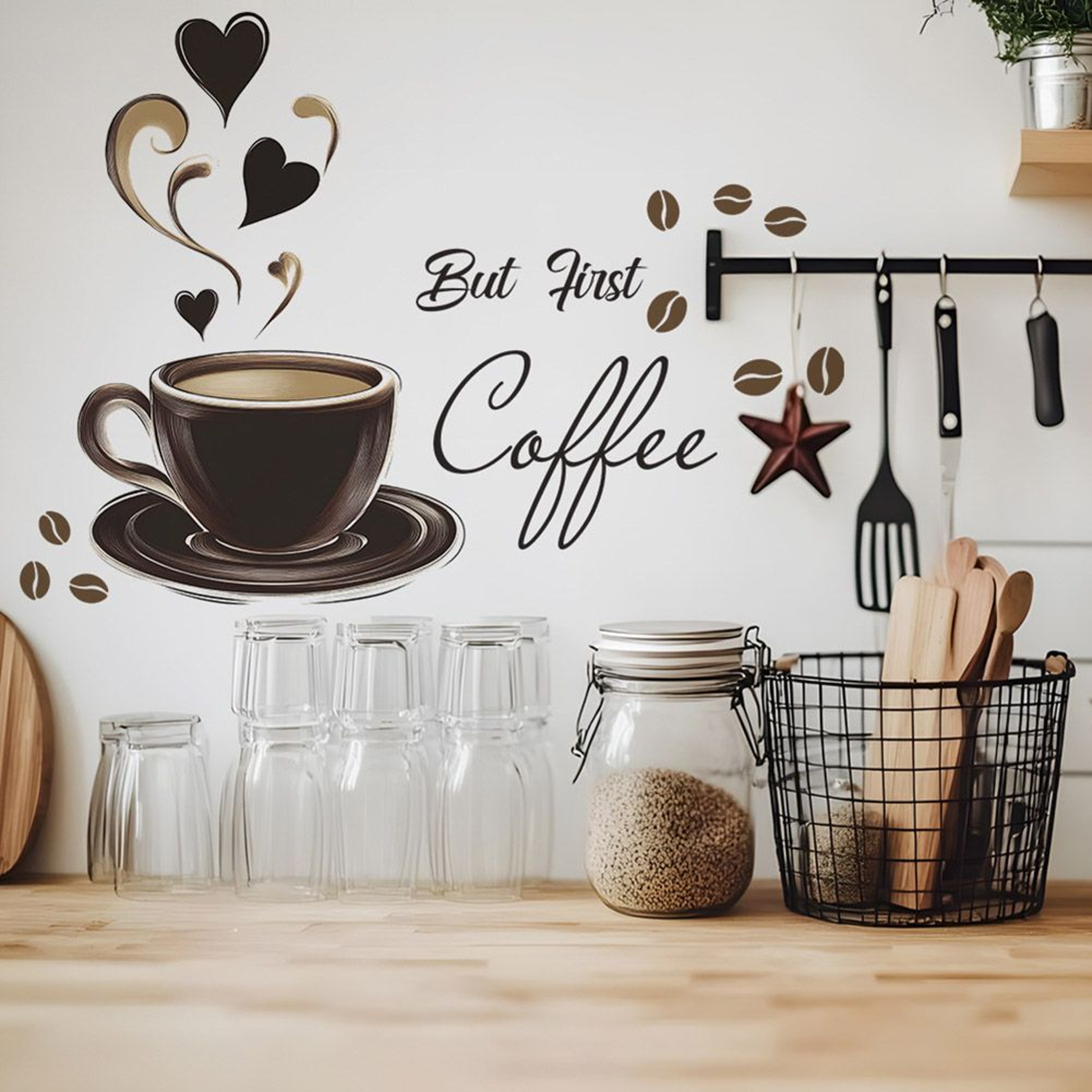 30x20cm Coffee Cup Wall Sticker Brown Cafe Kitchen Wall Decor 2