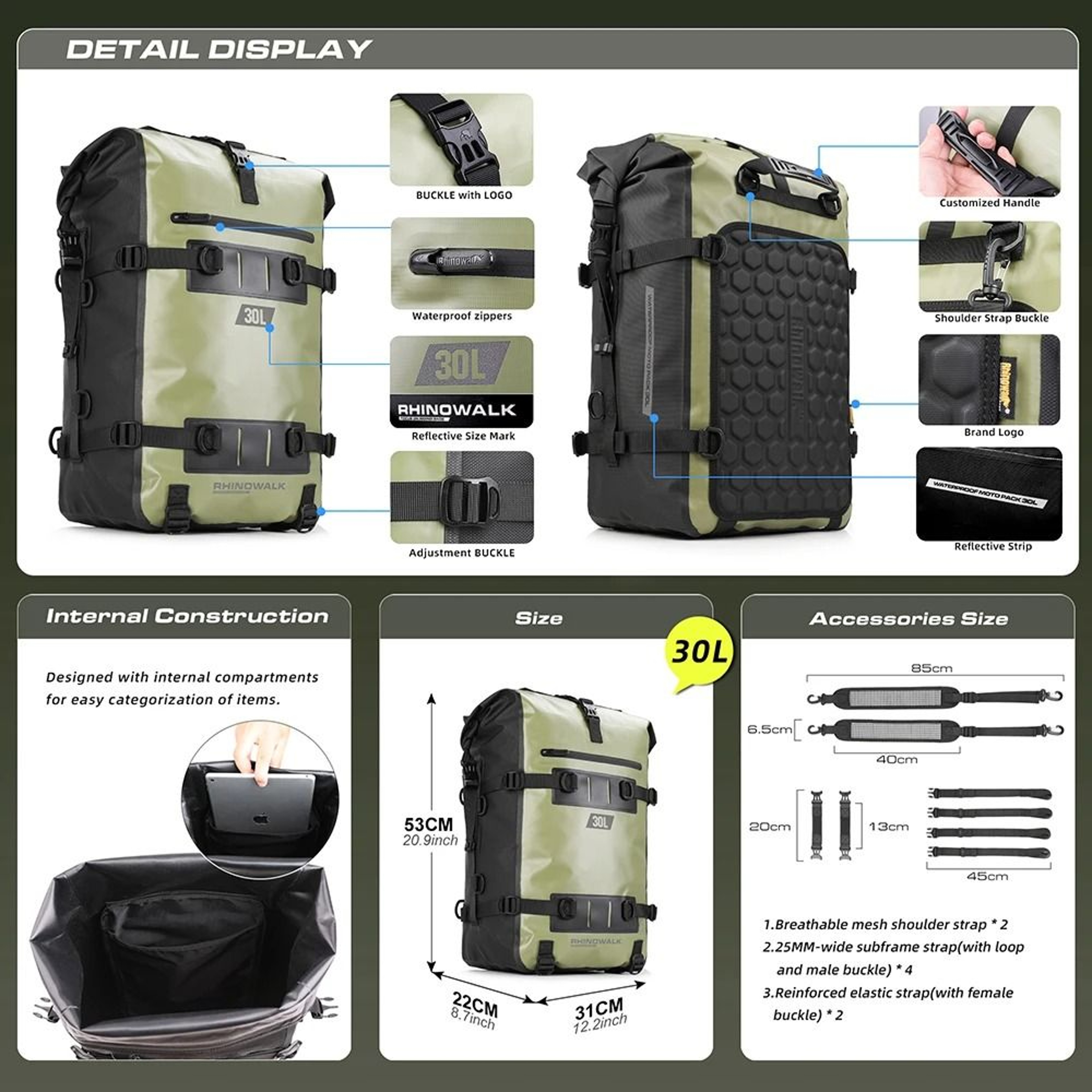 Waterproof Motorcycle Tail Bag 8L 15L 30L Modular Rear Seat Storage 7