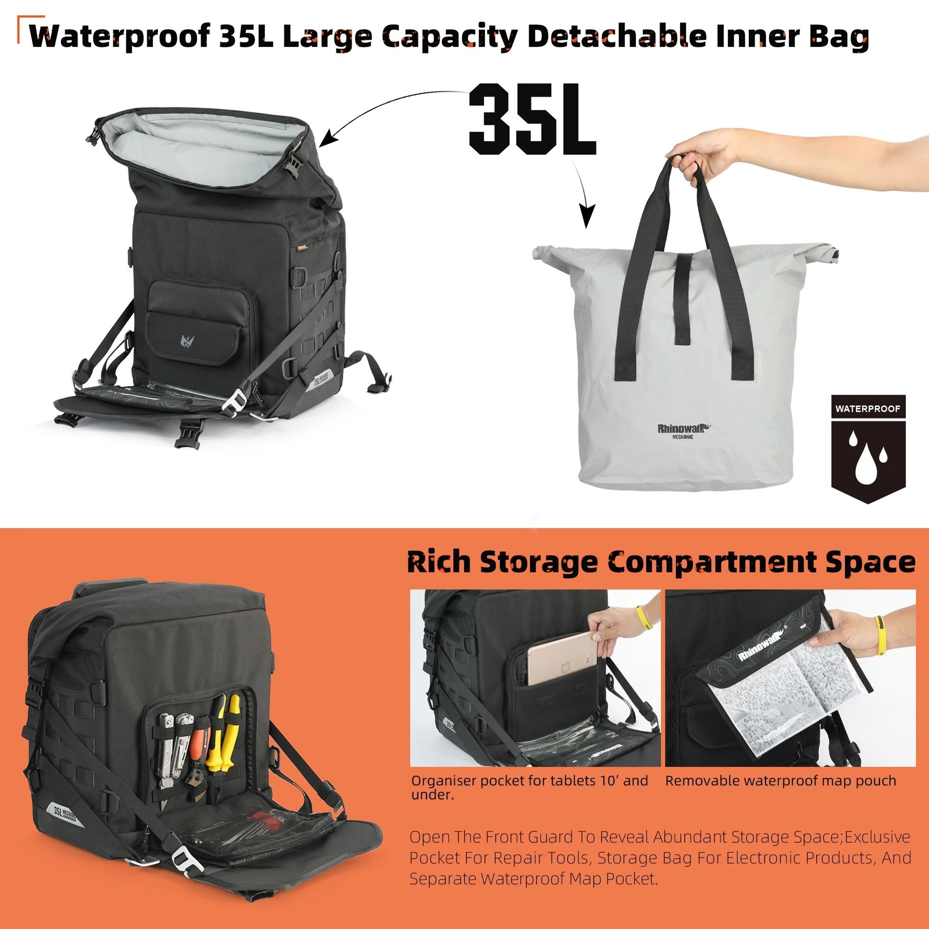35L Waterproof Motorcycle Side Bag QuickRelease MOLLE Pannier With Lock Hole 10