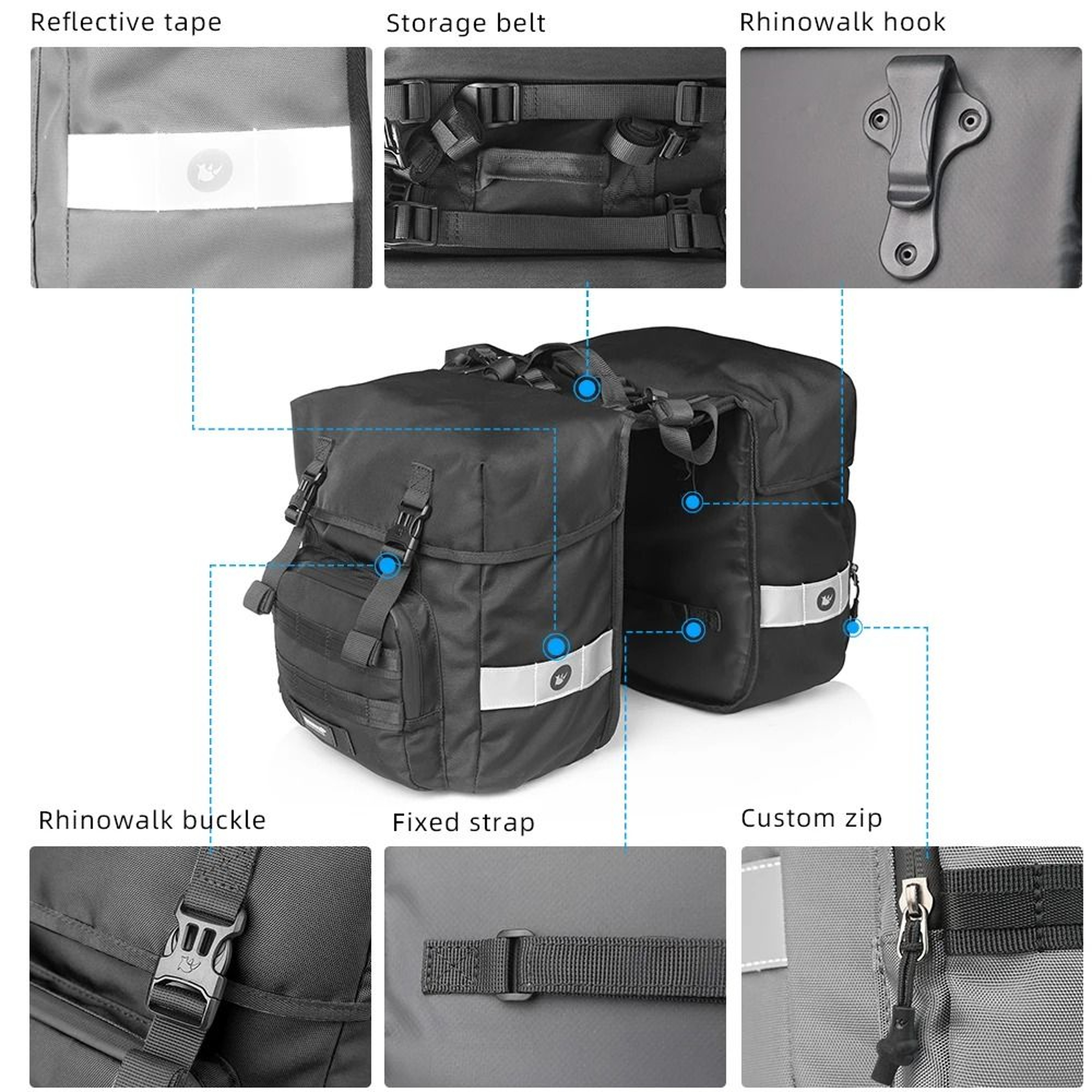 40L Waterproof Bicycle Pannier Bag Rear Rack Storage With Rain Cover 2