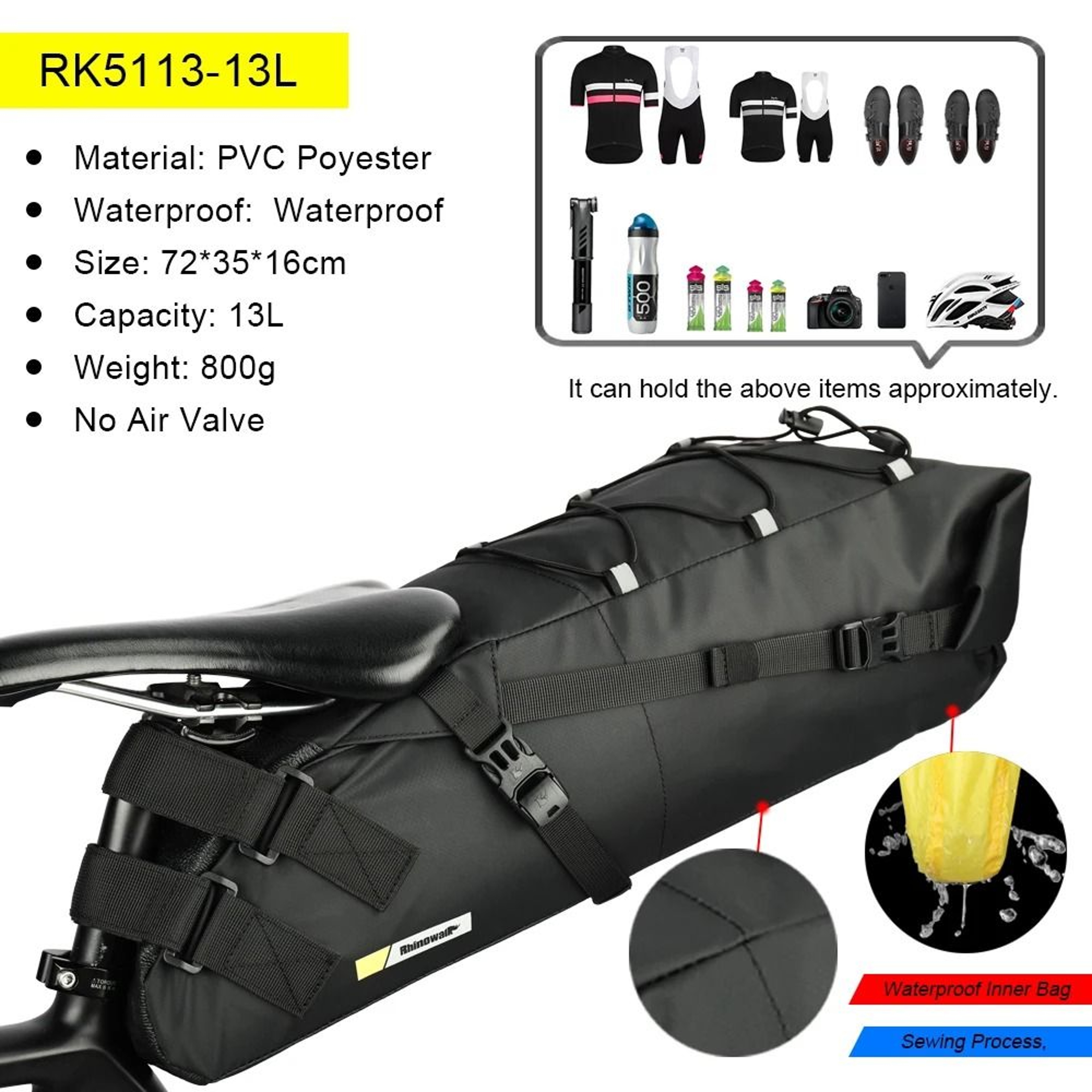 5L13L Waterproof Bike Saddle Bag Large Capacity Cycling Seat Pack 7