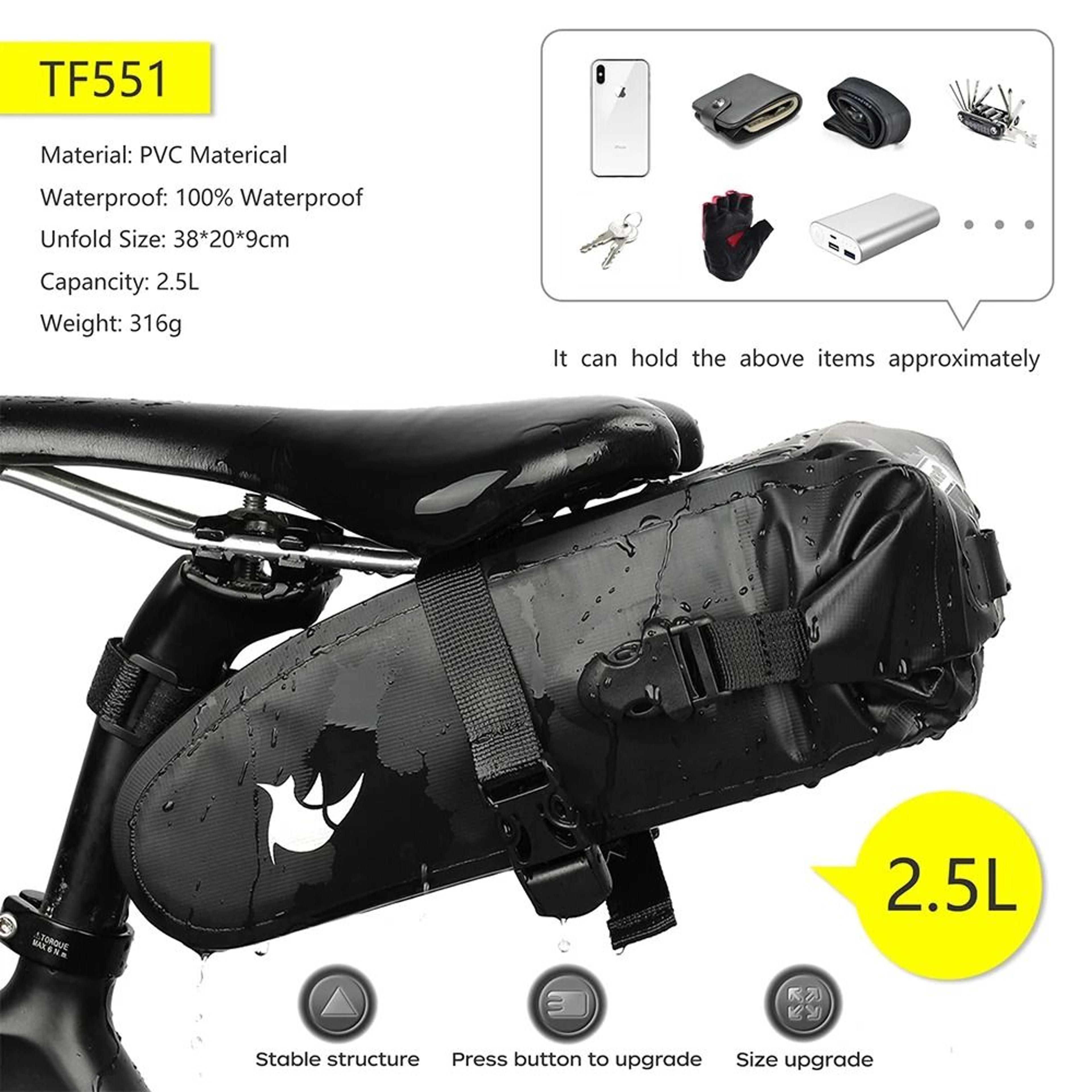 5L13L Waterproof Bike Saddle Bag Large Capacity Cycling Seat Pack 2