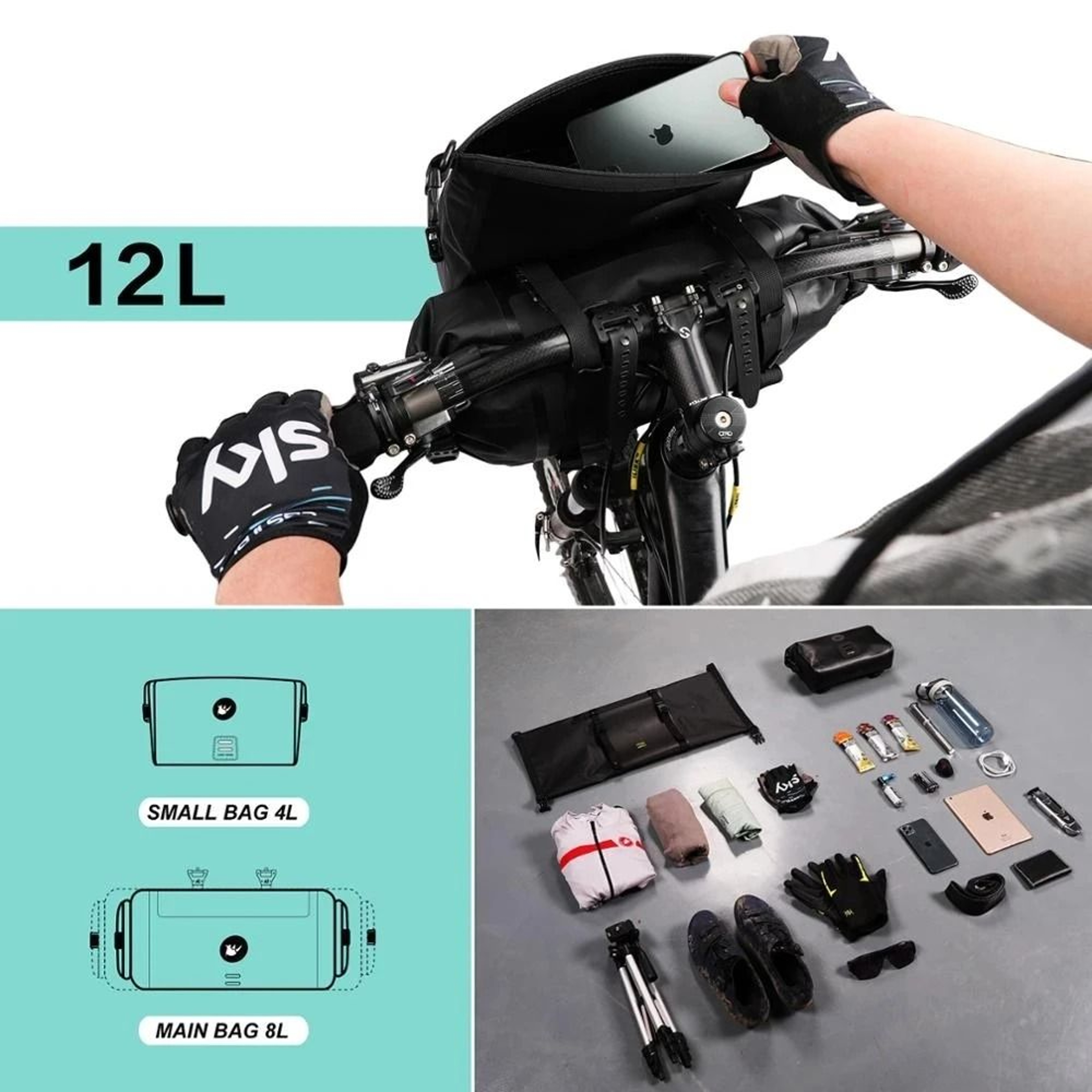 Waterproof Bike Handlebar Bag Large Capacity Front Storage Set 6
