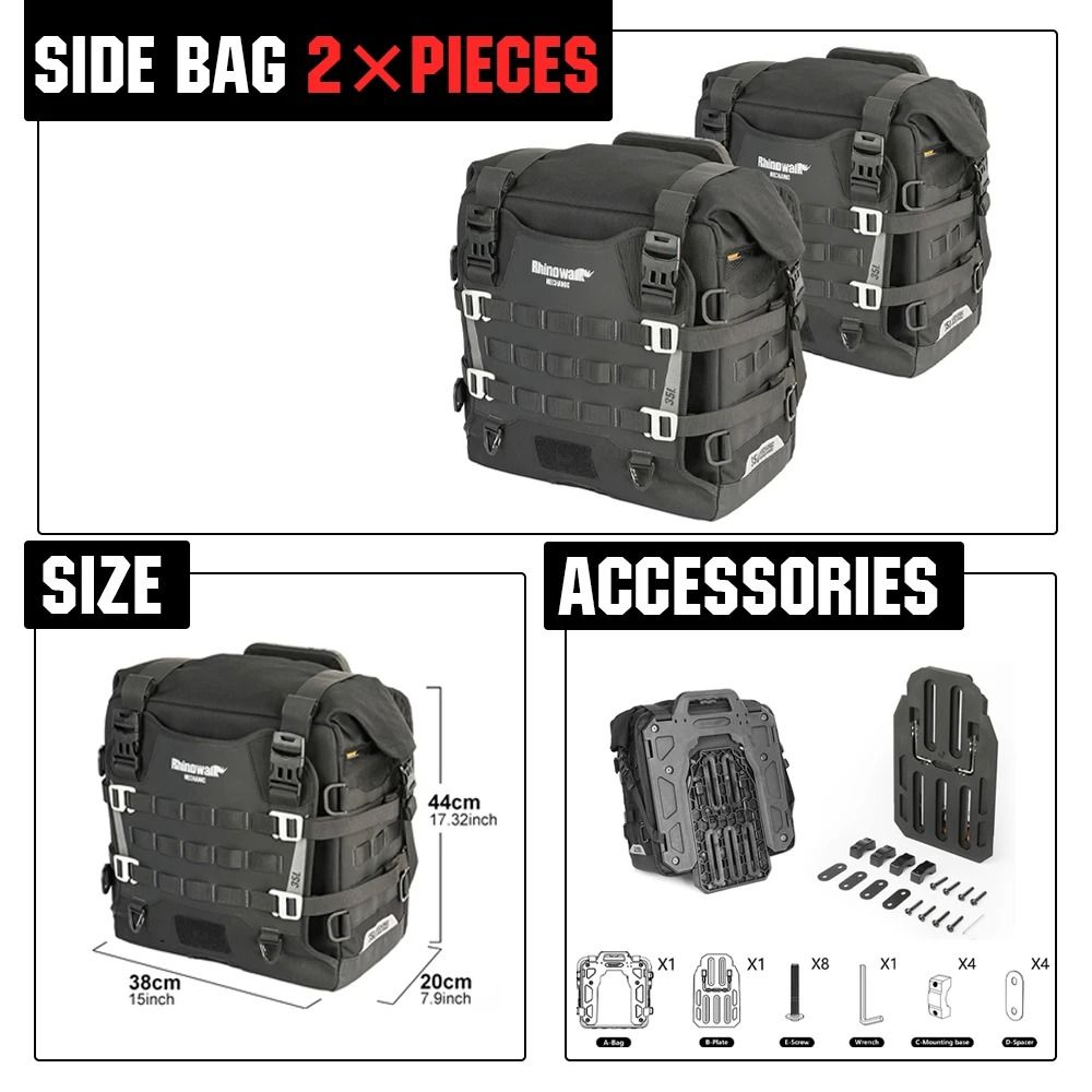 35L Motorcycle Side Bag Quick Release Waterproof Pannier 2