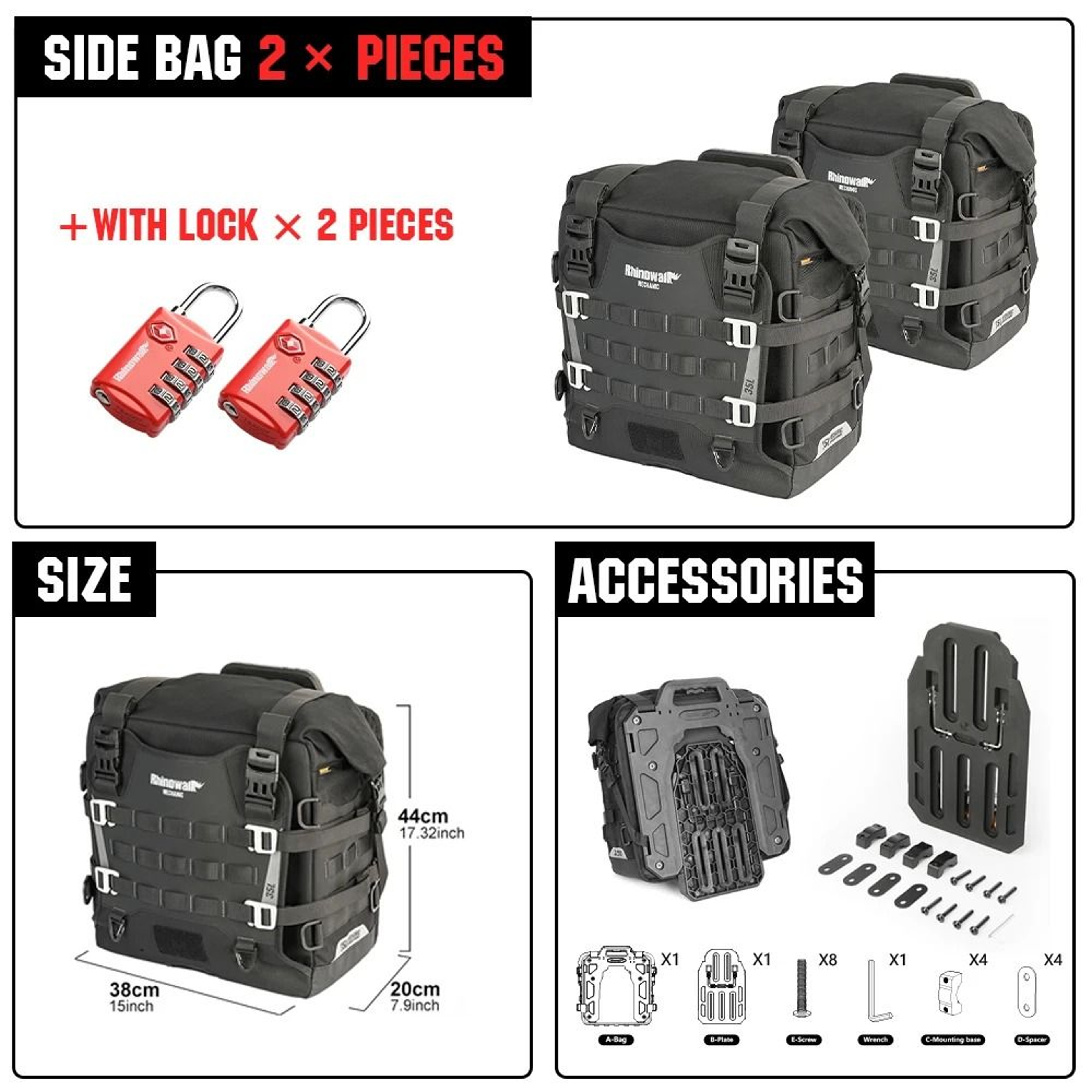 35L Motorcycle Pannier Bag Quick Release Waterproof Side Luggage 3