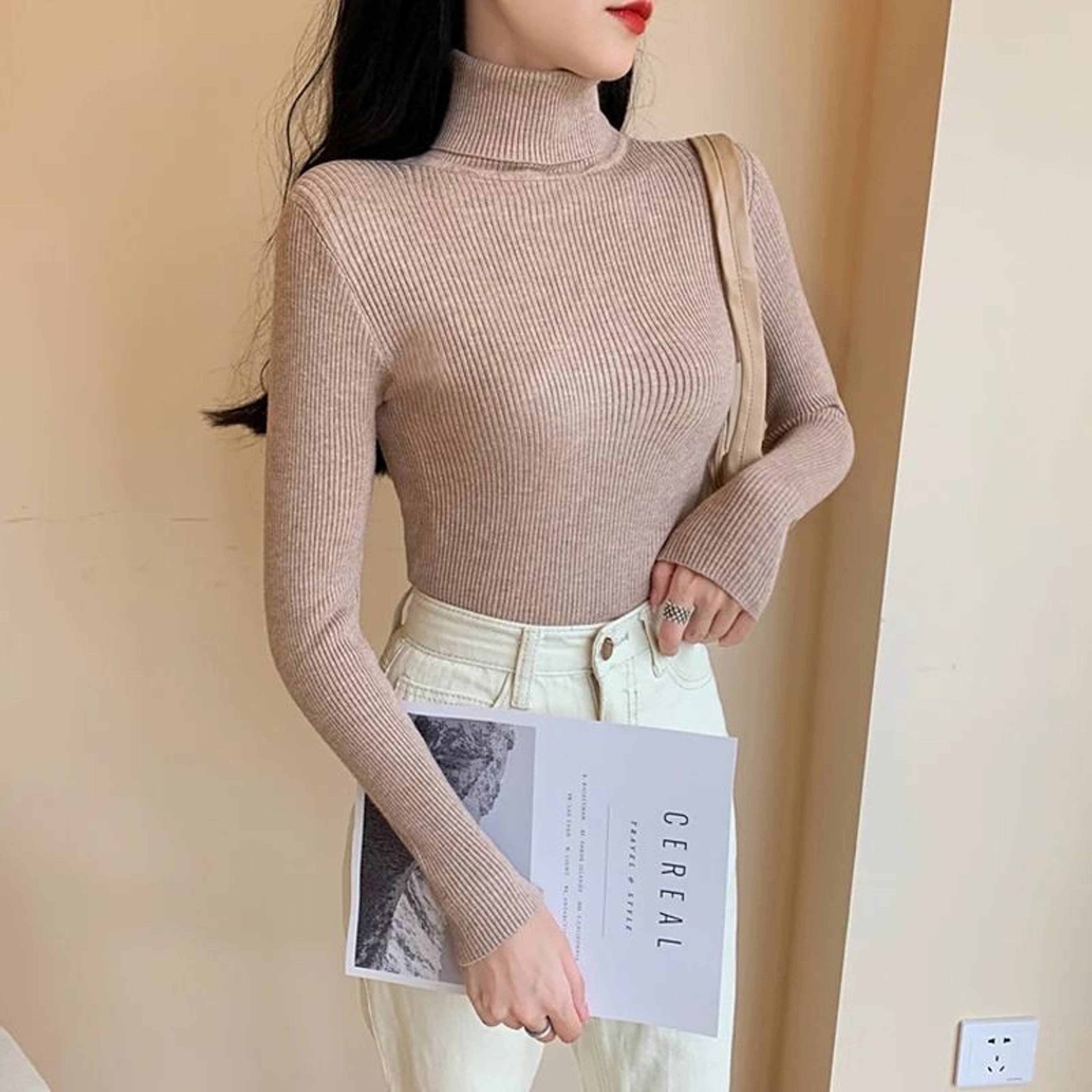 Womens Ribbed Turtleneck Sweater Soft Long Sleeve Knit Pullover 0