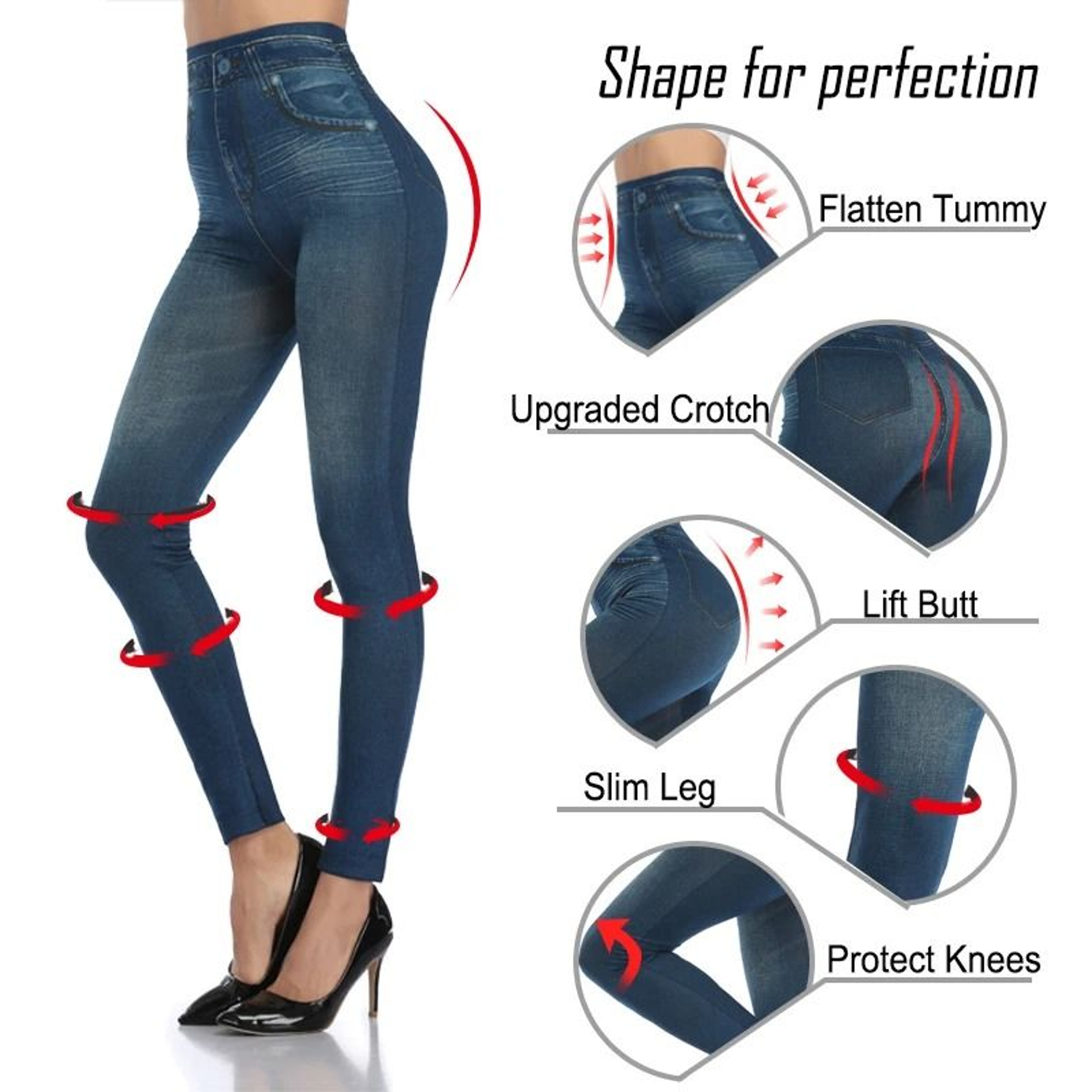 Womens Faux Denim Leggings Slim Stretch Printed Jeggings 7