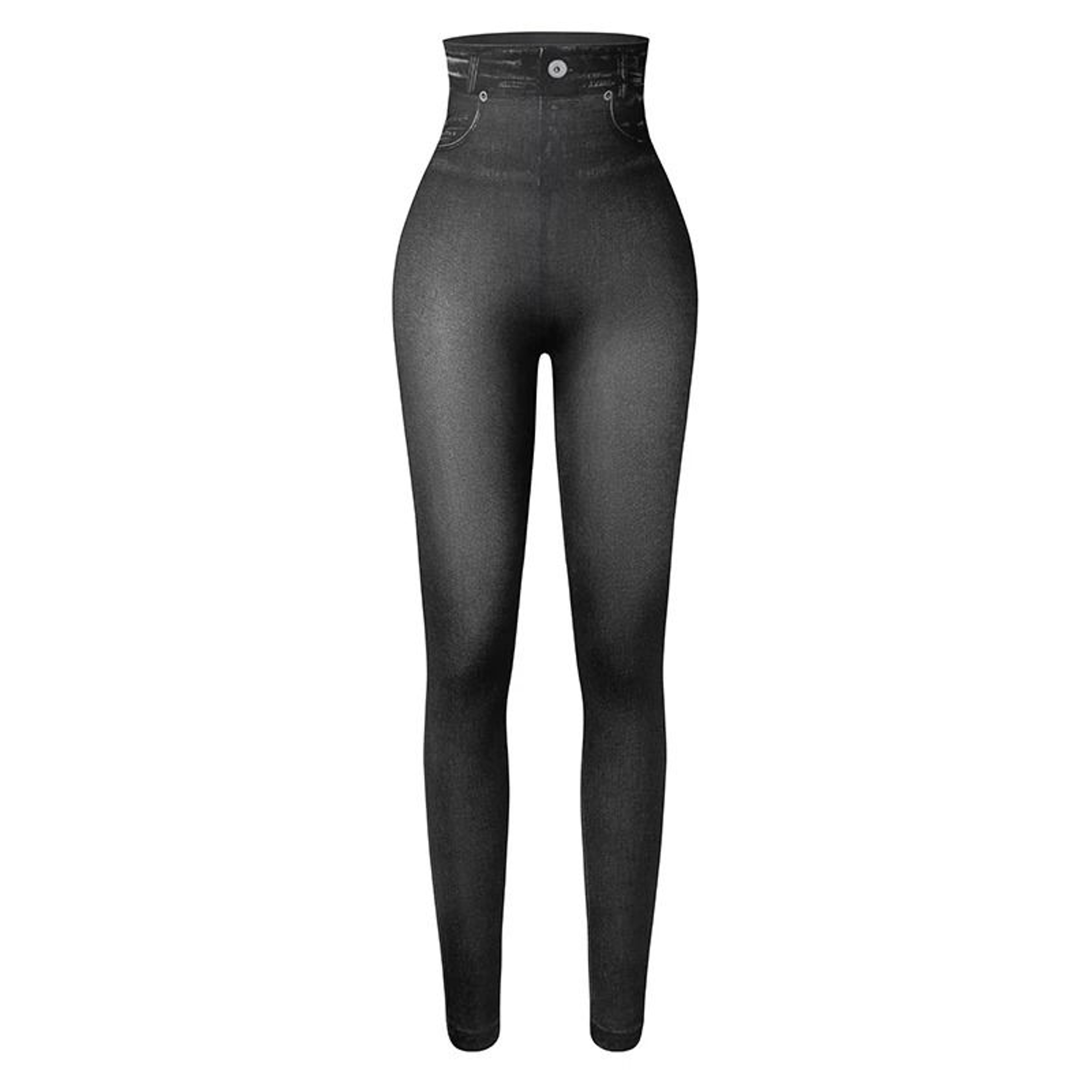 Womens Faux Denim Leggings Slim Stretch Printed Jeggings 2