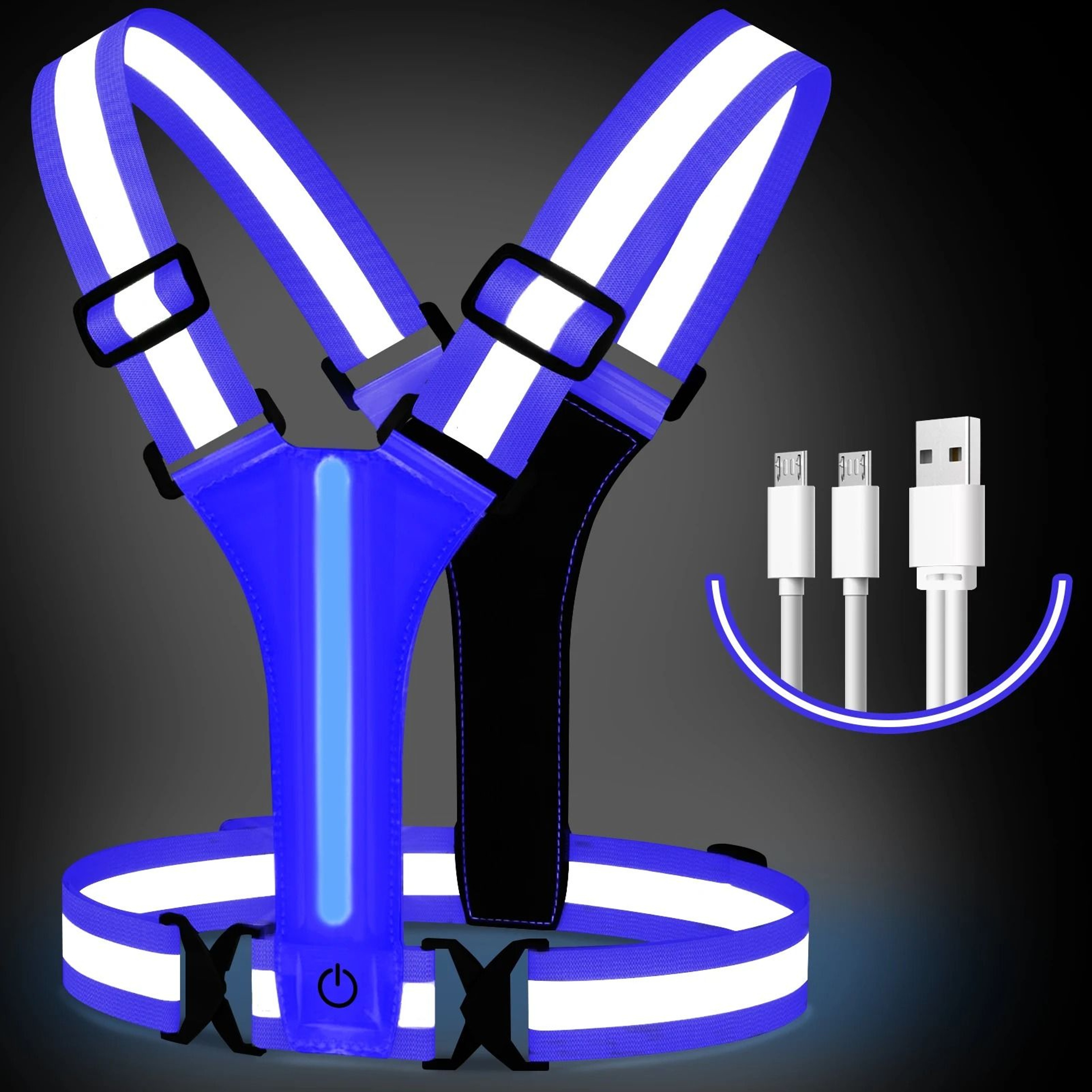 USB Rechargeable LED Running Vest High Visibility Reflective Safety Straps 3
