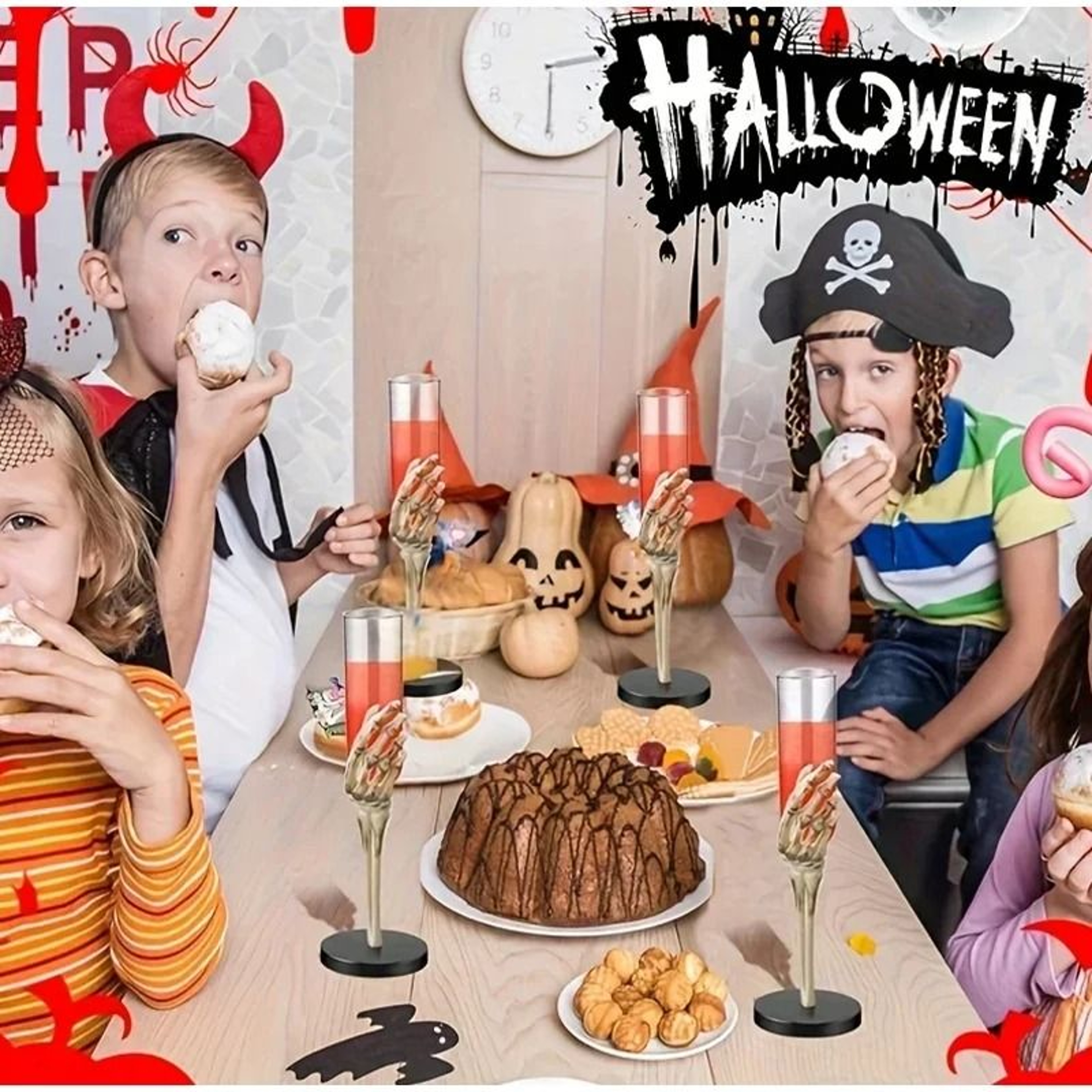 Skeleton Hand Halloween Champagne Flutes Gothic Plastic Party Cups 4