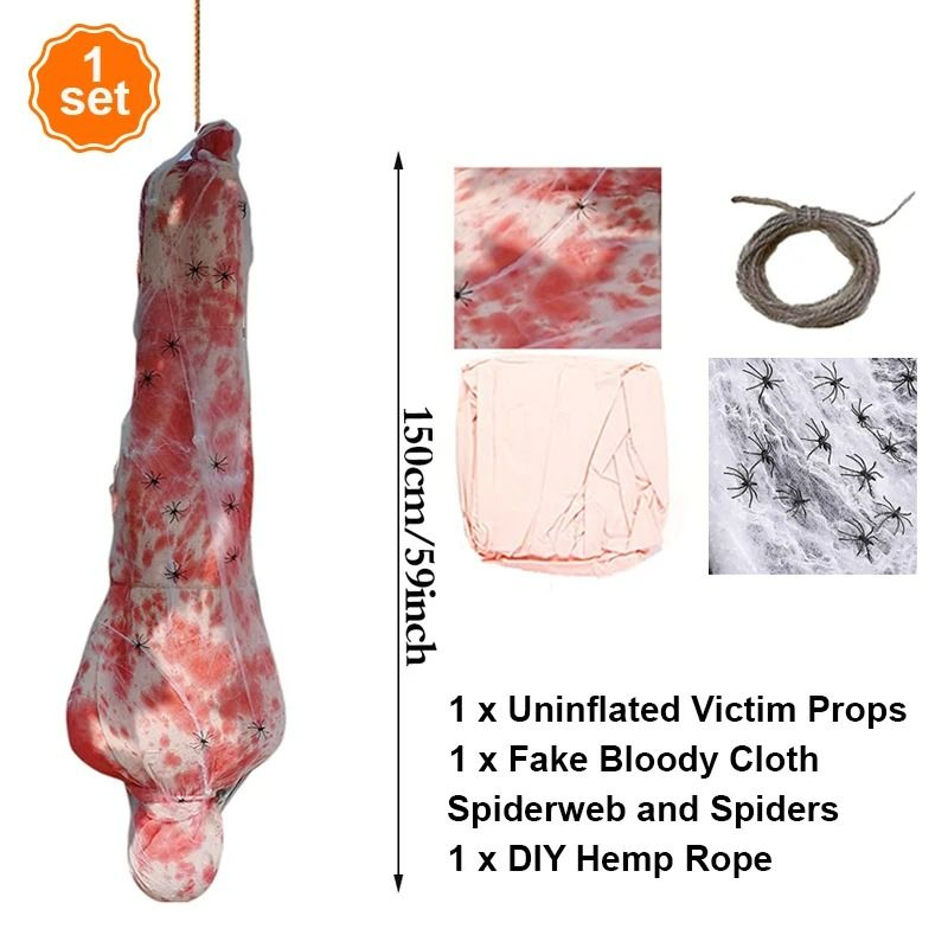 59Inch Hanging Cocoon Corpse Prop With LED String Lights 1