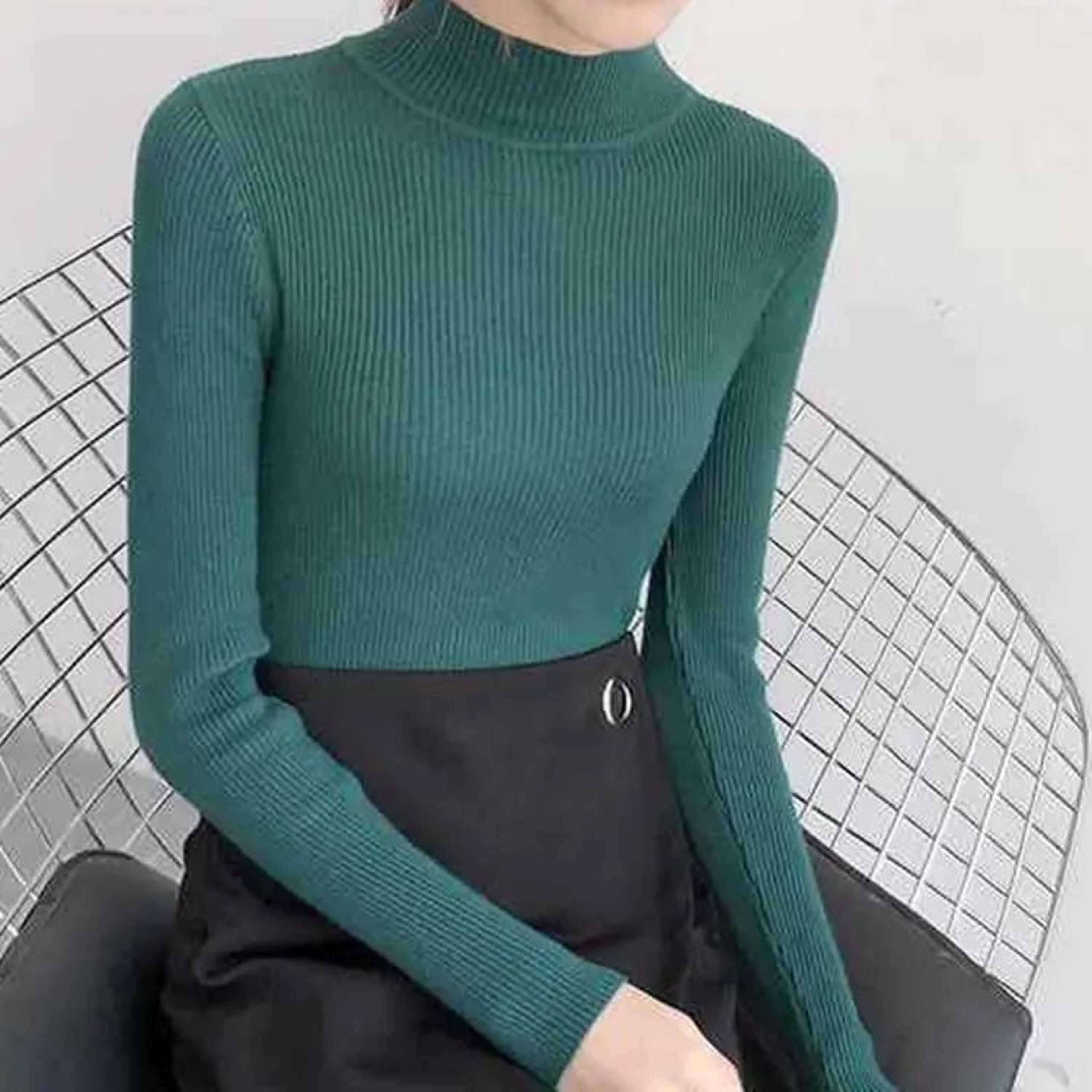 Womens Mock Neck Knit Sweater Slim Solid Pullover For Autumn And Winter 10