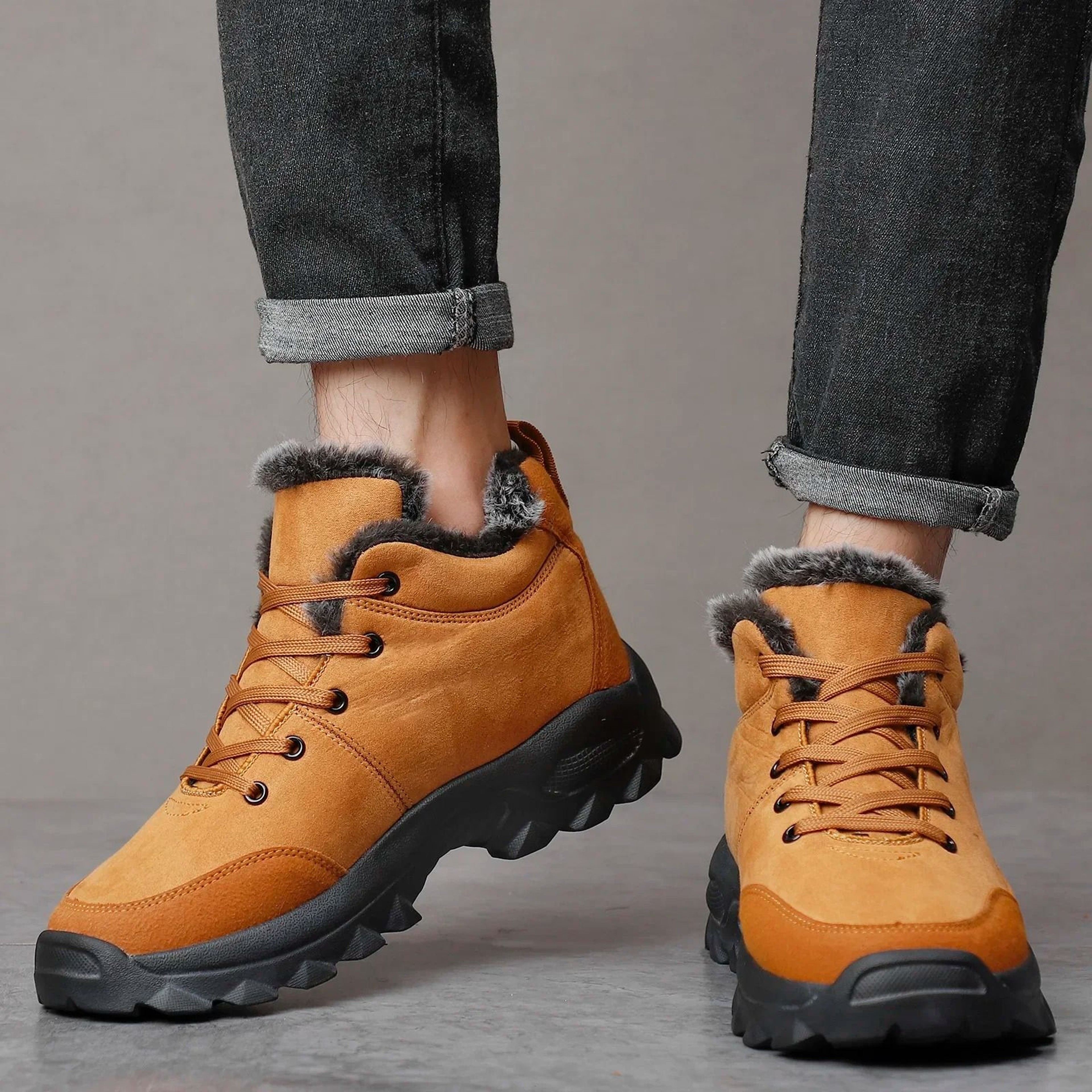 Mens FurLined Snow Boots Warm Outdoor Winter Ankle Shoes 0